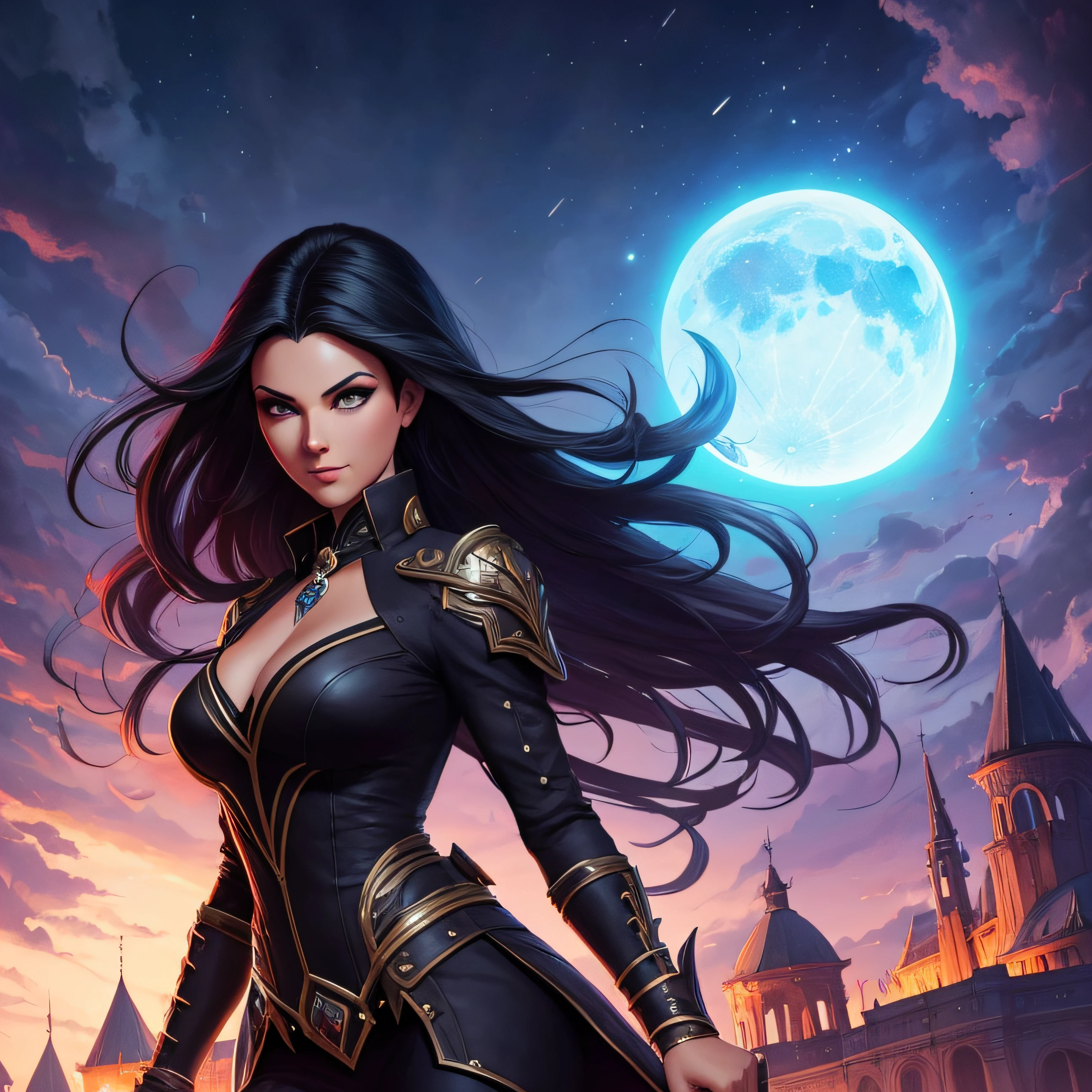 Una vampira mujer de ojos negros frente a un castillo iluminado por la luna, aspecto lugubre y oscuro, inspirado por Tyler Edlin, Ross Tran 8 K, :: RossDrew, Artgerm Greg Rutkowski _ Greg, Artgerm y Rossdrew, por Ross Tran, Lois Rossdraw, RossDrawS 2. 5, artgerm extremadamente detallado, Artgerm. High detail --auto