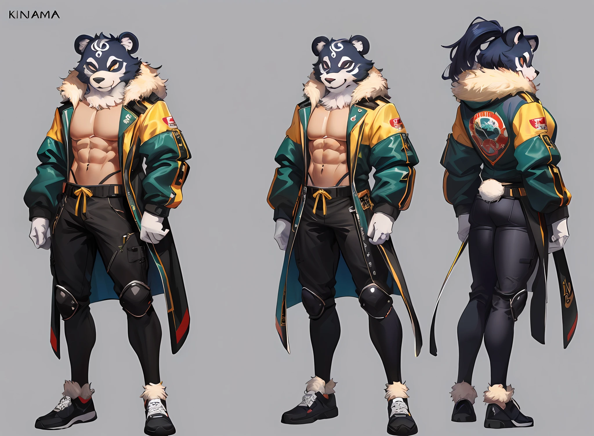 Uma demi-humana panda com uma coroa de ouro e um grande corpo, Commission for High Res, inspirado por Li Kan, arte de fantasia peluda, Arte peluda, super buff e cool, fursona furry art commission, Arte peluda!!!, muscular character, sfw version, musculoso!, anthropomorphic furry art, full body commission for, commission for