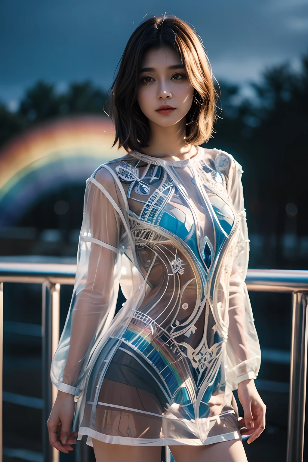 zentangle,(1 beautiful women),(Rainbow transparent plastic tunic:1.2), Rich expressions,(Dynamic stance:1.3), Best quality, Detailed details, Masterpiece, offcial art, Cinematic lighting effects, 4K,