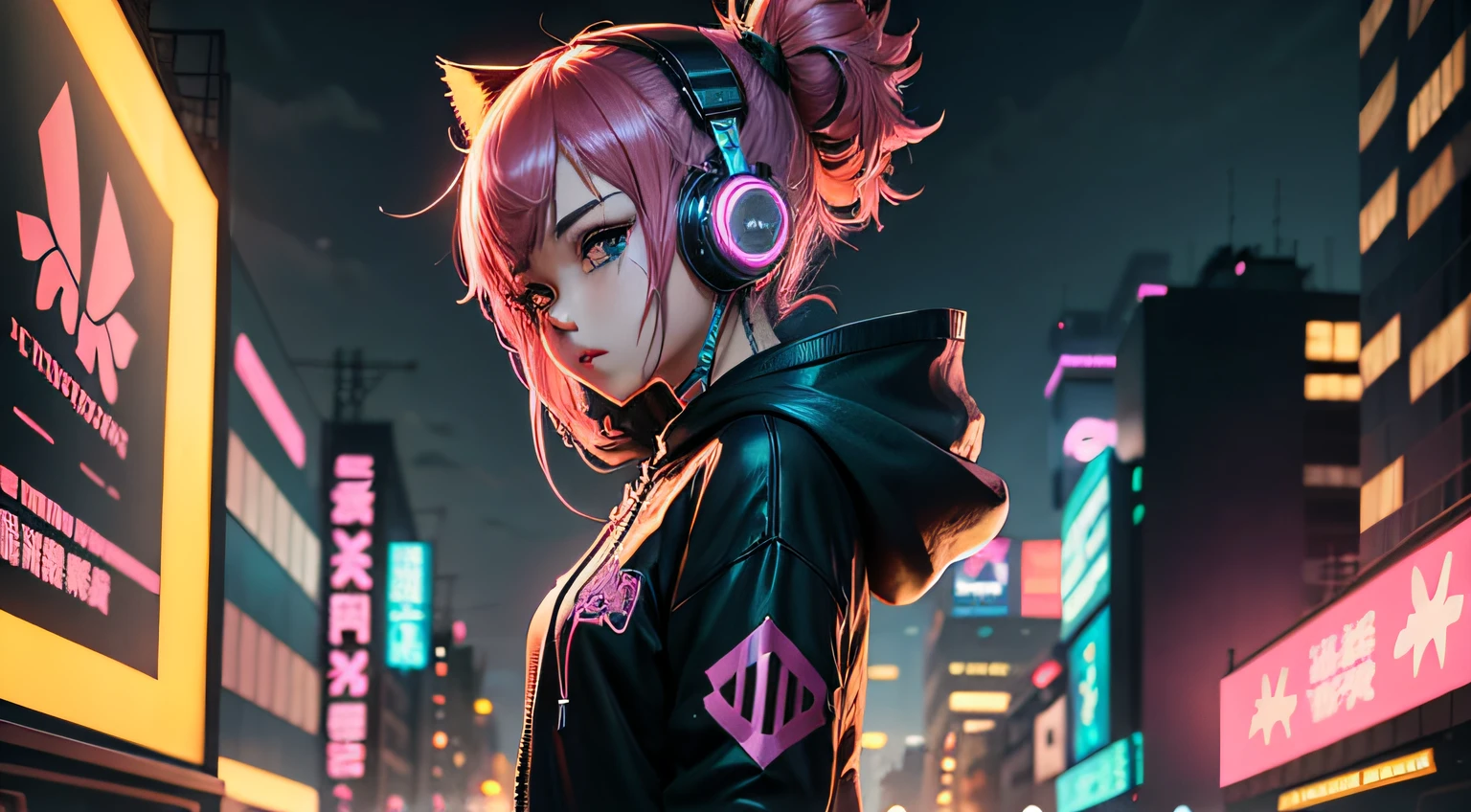 anime girl with headphones, anime style 4 k, nightcore, cyberpunk anime boy in hoodie, lofi artstyle, anime style. 8k, digital cyberpunk anime art, anime art wallpaper 4k, anime art wallpaper 4 k, anime cyberpunk art, anime wallpaper 4 k, anime wallpaper 4k, anime catgirl
