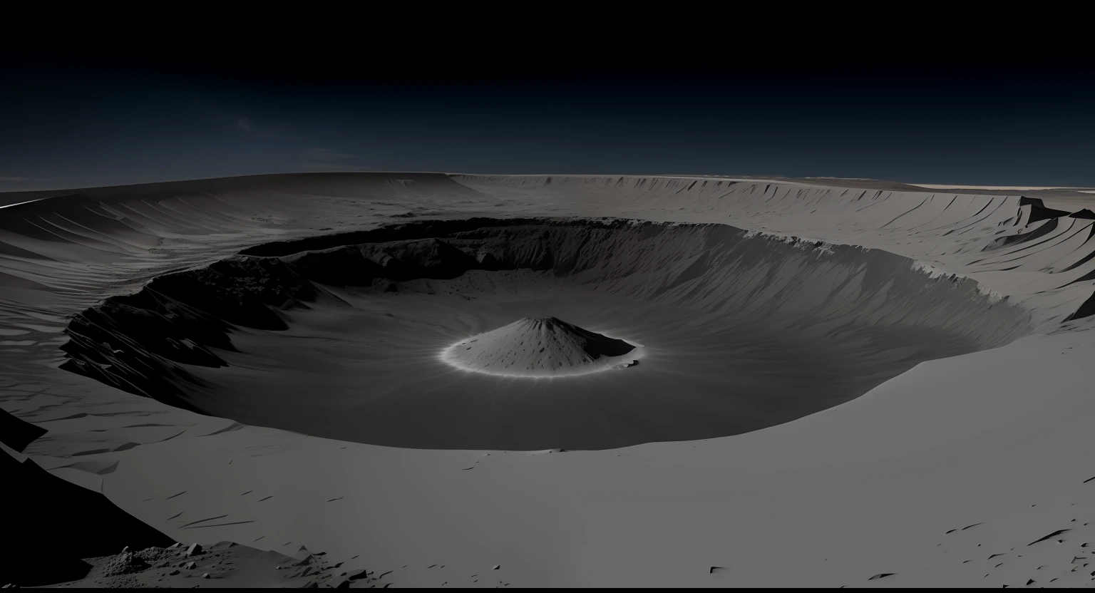 There is a black and white photo of a crater in the desert, crater, looking down at a massive crater, Craters, giant crater in distance, Flora-Lush Crater, Gran abismo, Valle del Fondo Maldito, en la superficie de un asteroide, La luna se estrella contra la tierra, Ilustraciones de fondo, Arte de fondo, Terraforming Jezero Crater