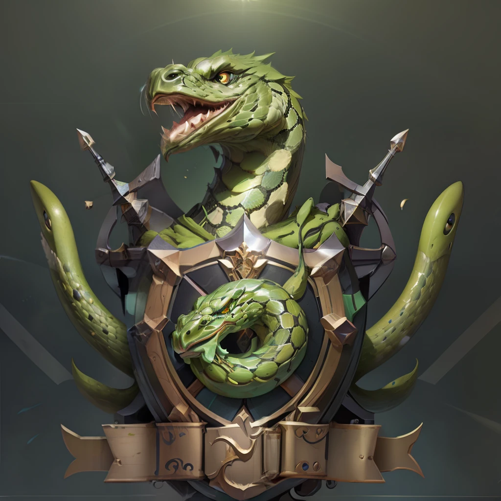 Simple and smooth coat of arms with green snake, prateada, for security company, parte interna lisa, fundo liso,