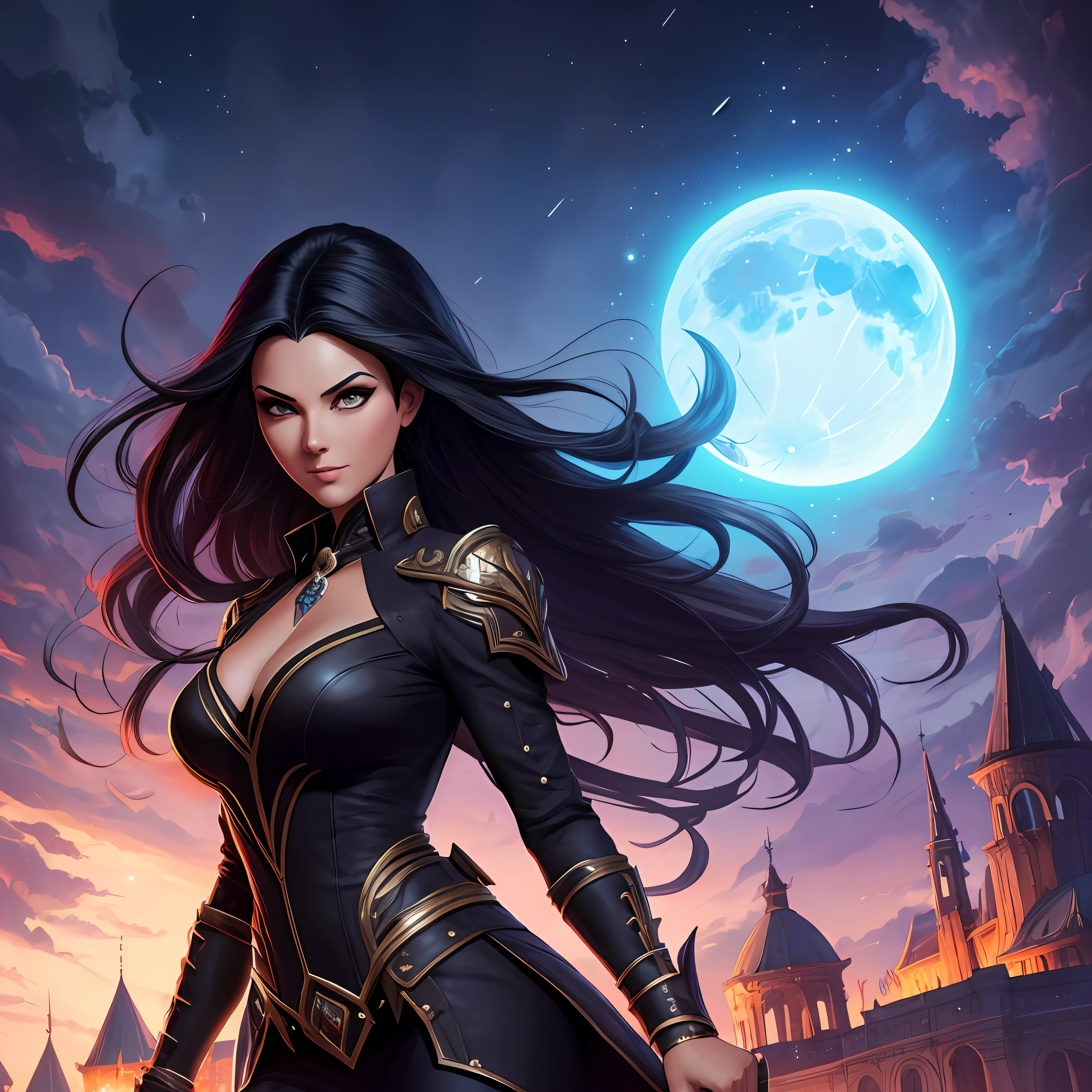 Una vampira mujer de ojos negros frente a un castillo iluminado por la luna, aspecto lugubre y oscuro, inspirado por Tyler Edlin, Ross Tran 8 K, :: RossDrew, Artgerm Greg Rutkowski _ Greg, Artgerm y Rossdrew, por Ross Tran, Lois Rossdraw, RossDrawS 2. 5, artgerm extremadamente detallado, Artgerm. High detail --auto