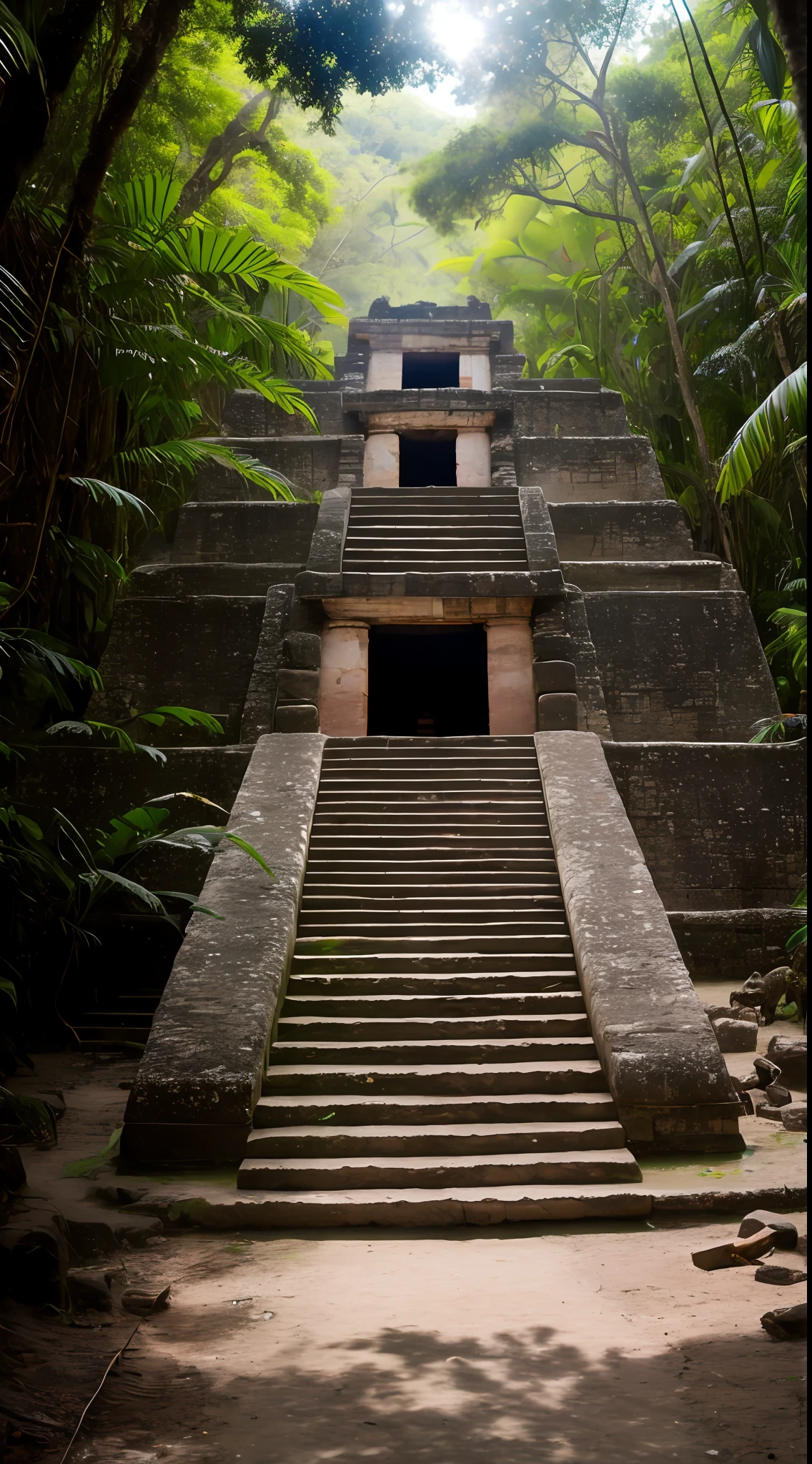 obra maestra, panoramic, fotorrealista, ((Perfect lighting)), (Contre-Jour), (Fujifilm XT3), (camera f1.6 lentes), (volumetric illumination), (rewarded photography):Amazing ancient pre-Hispanic Aztec building, rodeado por una inmensa laguna azul turquesa, Temple of Quetzalcoatl, extremadamente detallado, abandonado,  el agua tiene la sombra de una serpiente gigante que cuida el lugar sagrado, intrincado, dslr, autofocus, clear, contraste y colores perfectos Lugar sagrado de la cultura antigua azteca, Hidden in the Amazon rainforest,