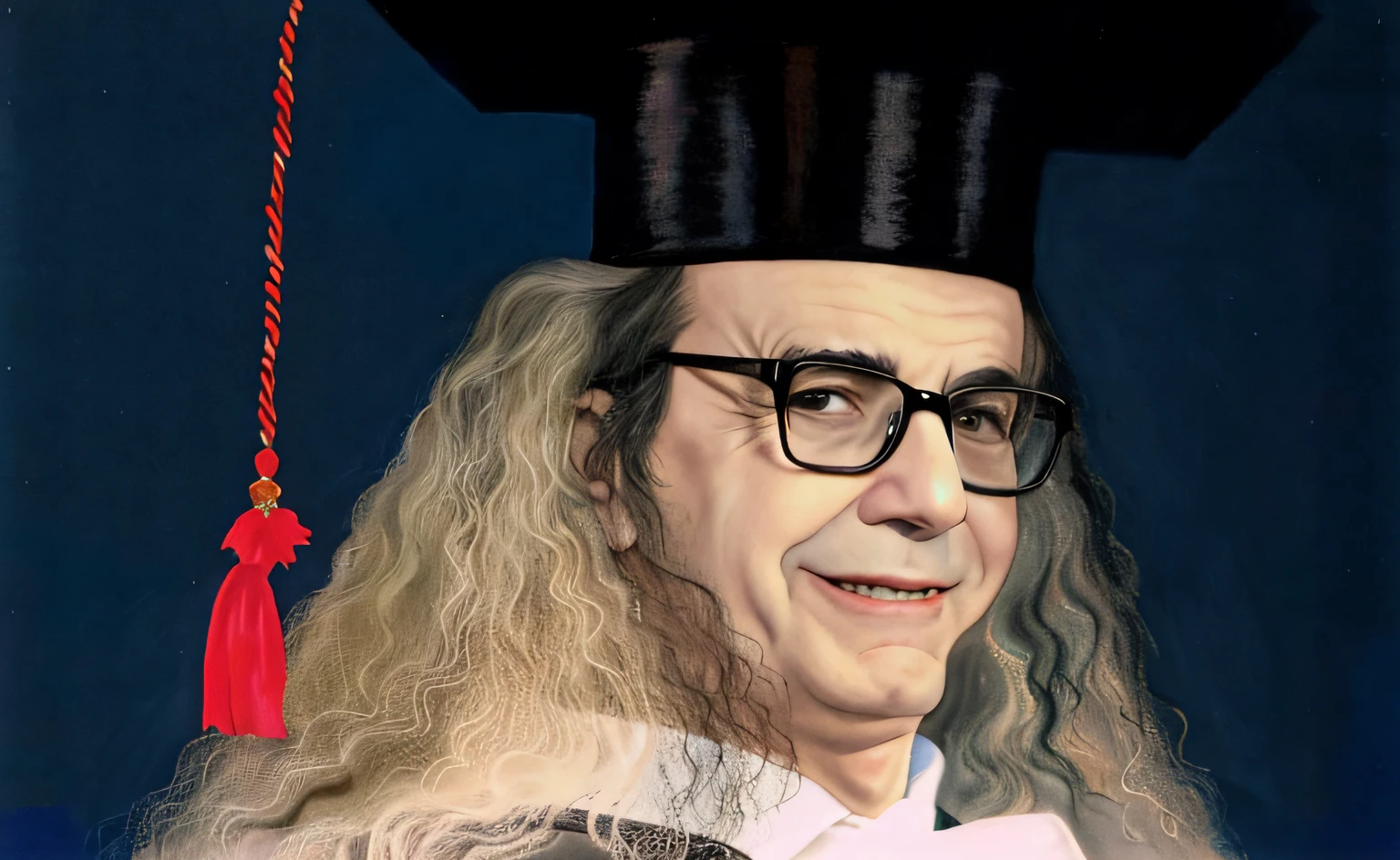 There's a man with a graduation cap and glasses, Foto de formatura, wearing an academic gown, vestido como vestes de juiz, Sandra Chevier, A senhora deputada duvida que seja bruxa, Retrato do Professor Sinistro, Ricky Berwick, Frank Reynolds, john oliver, John Oliver na frente, dressed as an oracle, Rupert Murdoch como o Diabo, Joe Biden como um mago do arco encapuzado