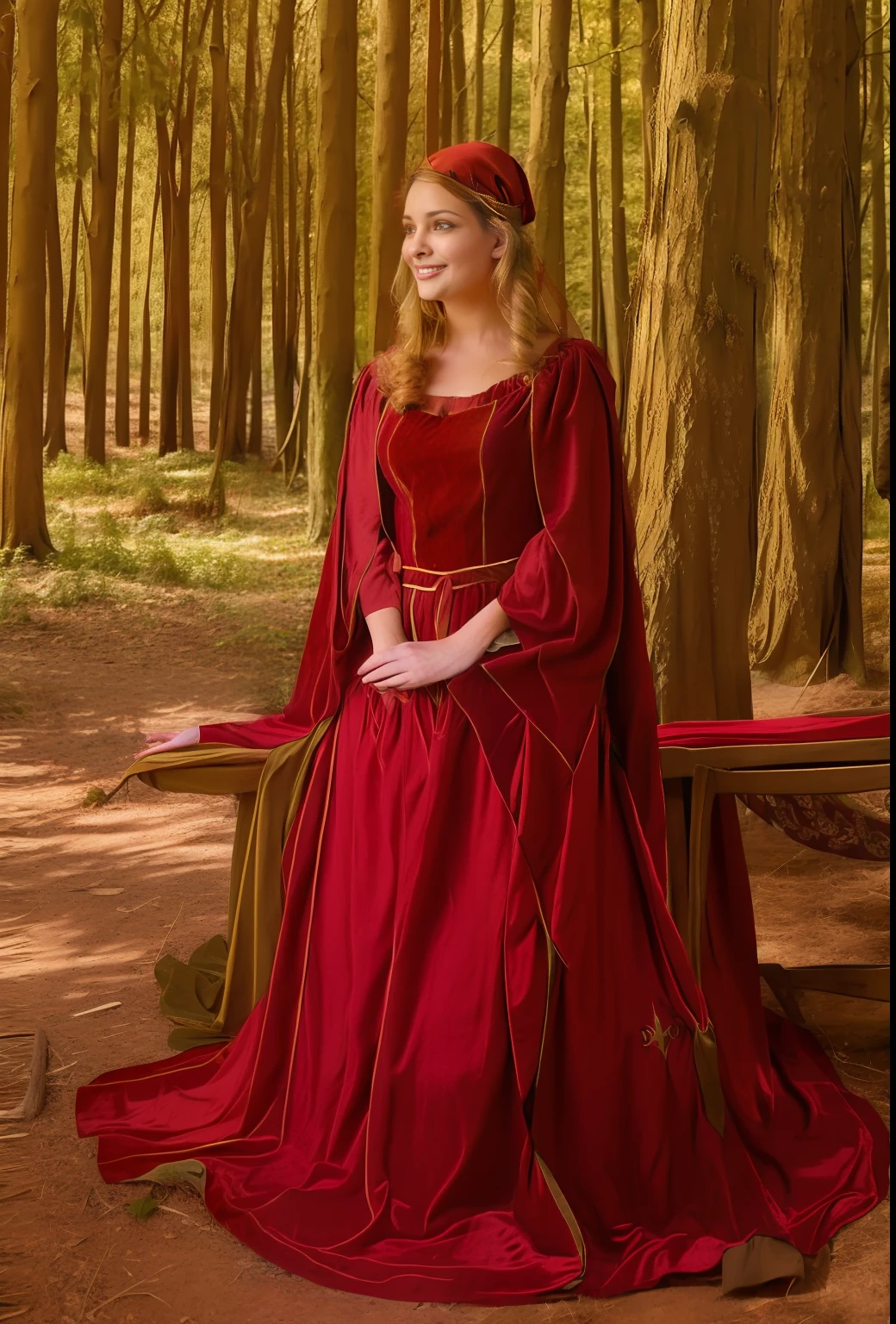 Mulher em um vestido vermelho sentada em um banco em uma floresta, princesa medieval, vestes medievais, traje medieval, vestido real ornamentado, vestindo roupas medievais, roupas medievais, roupas medievais, vestido medieval. bruxa, estilo medieval, desgaste medieval, alta moda medieval, vestido real, vestido em veludo vermelho, imperial real roupas elegantes, vestindo um manto de veludo