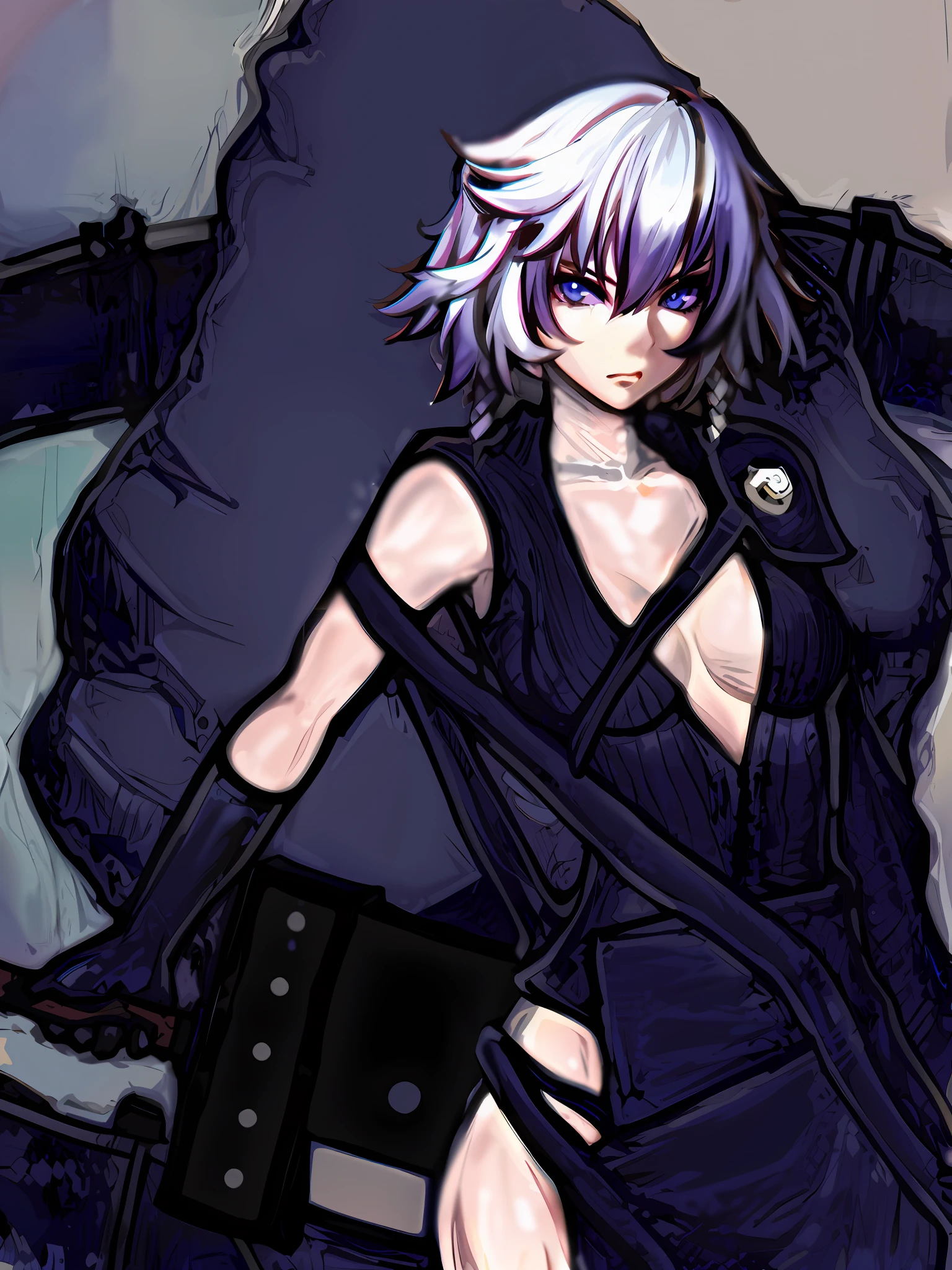 (Masterpiece : 1,8), 64k quality, final fantasy artwork concept, detailed manga eyes, detailed hair, detailed clothes, detailed body, cleaner designs, detailed face pronounced, shiny objects like jewels, see creases on clothes, more coherent clothing, more rounded eyes transparent liquid globular, more colors, more coherent clothing , correct the features of the clothes, better eyes contour, better shoulders, really colorful, coarser line, black line, finishing . (coarser line) (black line) (homogeneous rendering: 1.3)