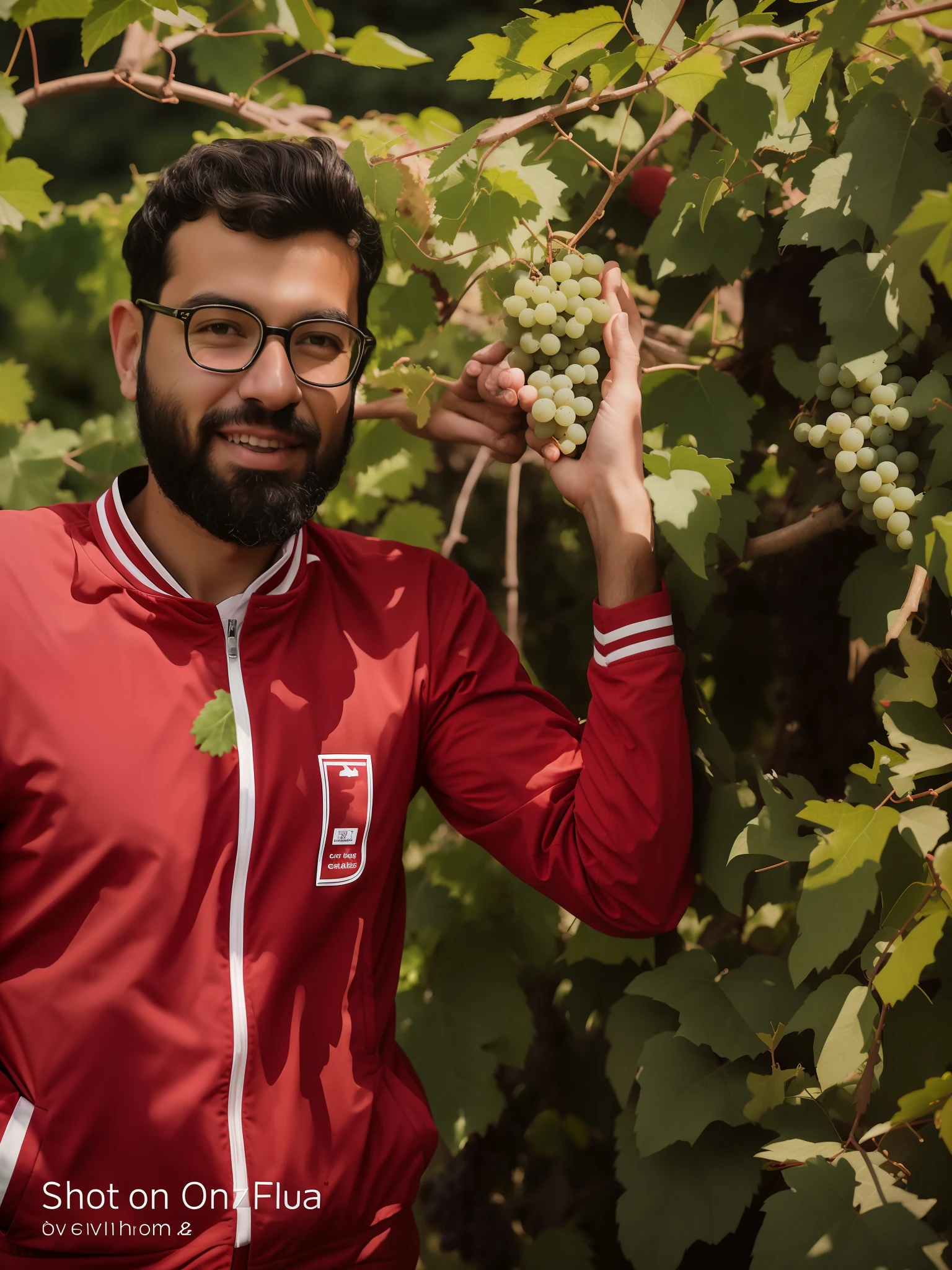 arafed man in red jacket standing in a vineyard with grapes, shot on nikon z9, shot on sony a 7, full body photogenic shot, shot on sony a 7 iii, amidst nature, connected to nature via vines, shot on canon eos r 5, shot on canon eos r5, vine covered, portrait shot 8 k, edited in photoshop