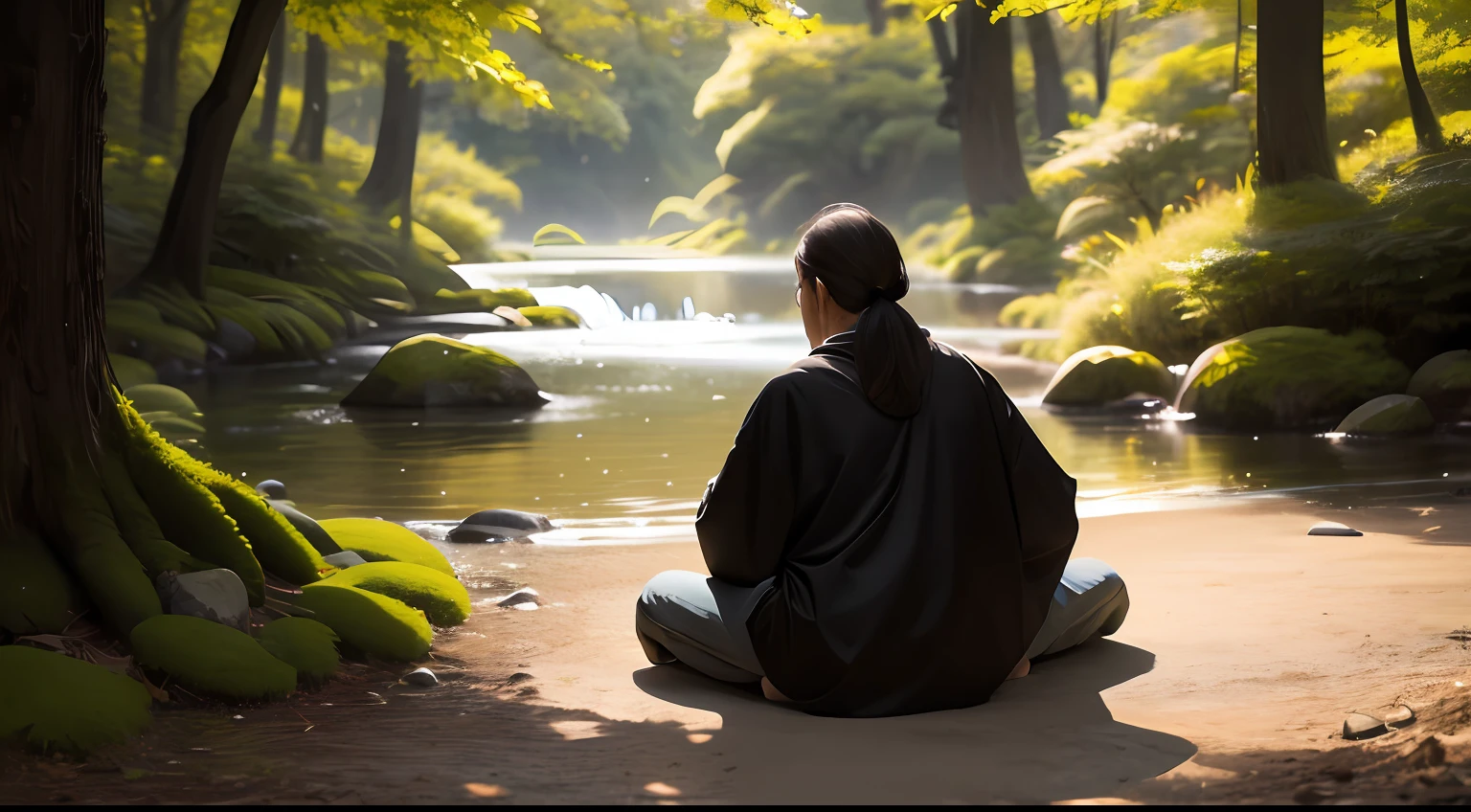 "A serene image illustrating followers of 'wu wei' harmoniously coexisting with nature. They respect the natural rhythms and cycles, embracing a life of simplicity and tranquility. They understand that aligning with the Tao, the natural path of the universe, leads to true authenticity and fulfillment." --auto