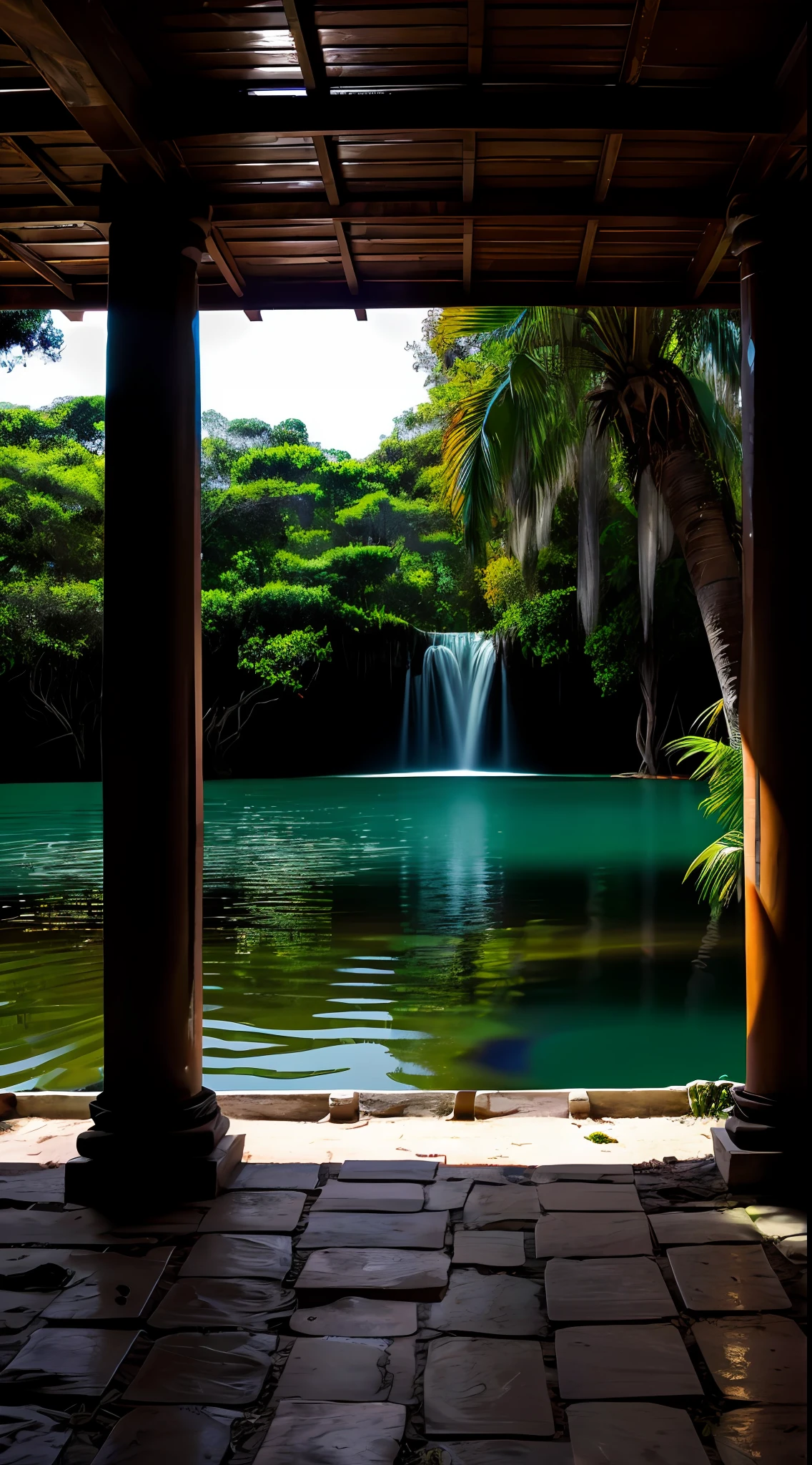 Masterpiece, dslr professional accurate photography, una gran cascada cae hasta  una gran laguna de color turquesa con agua transparente oculta en la jungla tiene en el centro un antiguo edificio de los mayas en mexico, piramide maya, lugar sagrado  , templo antiguo en el centro de una laguna oculta en la jungla, abandonado, ambiente de la selva, imagen realista muy clara, colores vivos, colores vibrantes, fotografia documental, ganadora de premios,  hyper detallado, fotografia trending en 500px,