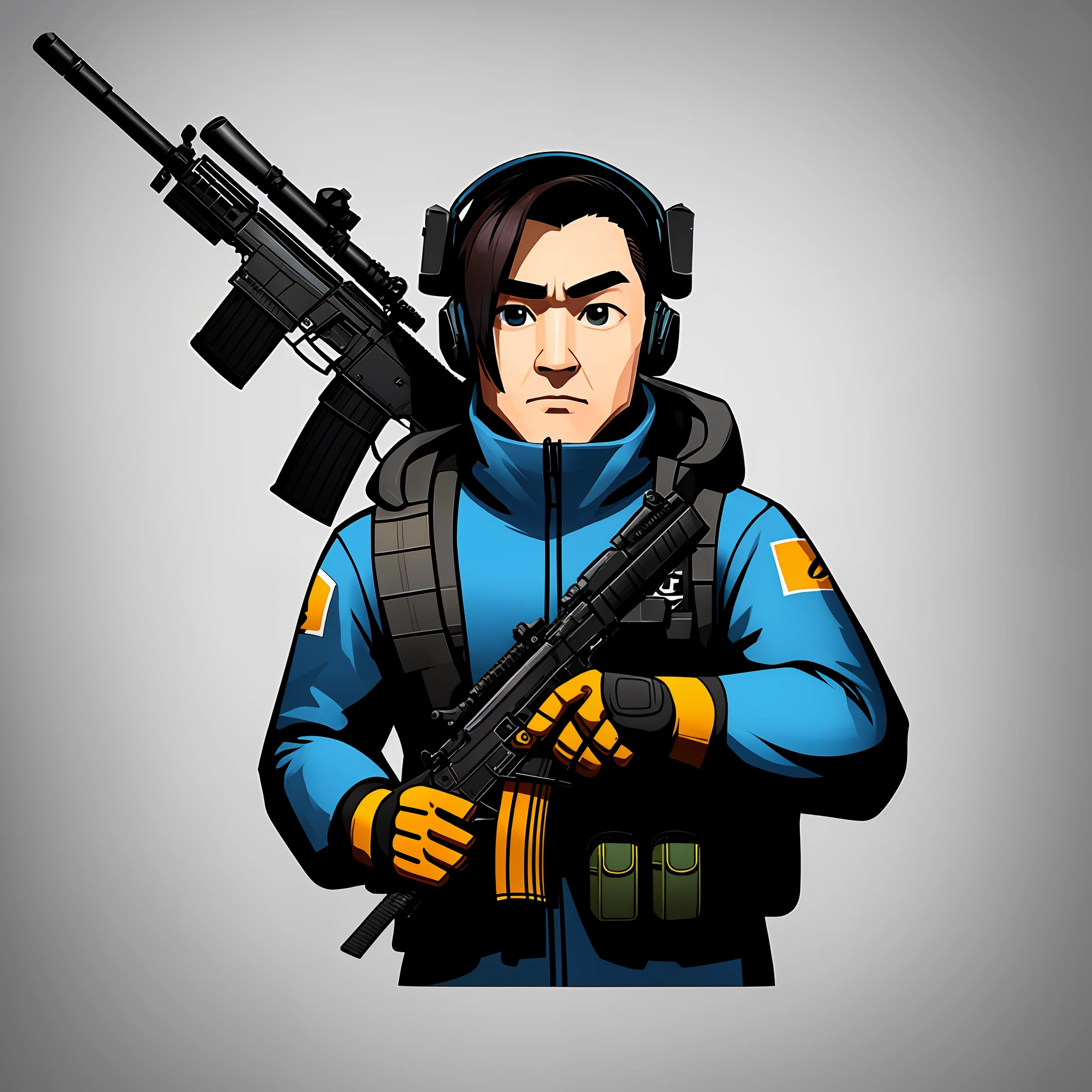 com uma arma e um colete, sticker icon csgo, minimalista avatar 2D, cores suaves