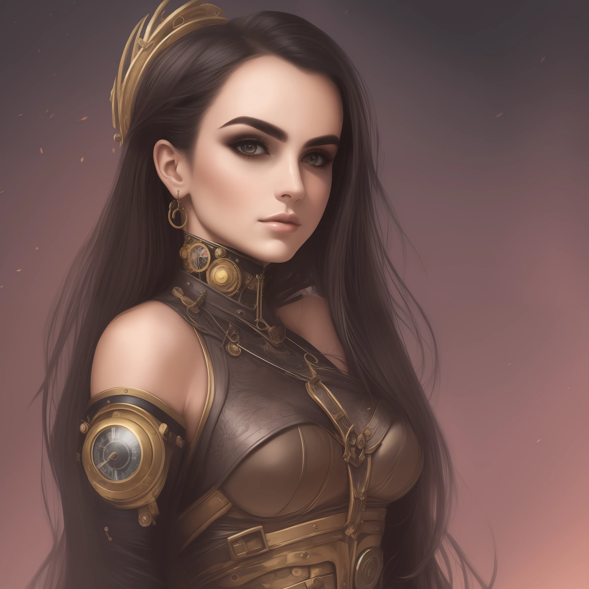 Mulher, estilo steampunk, futurista, super detalhado, rosto suave