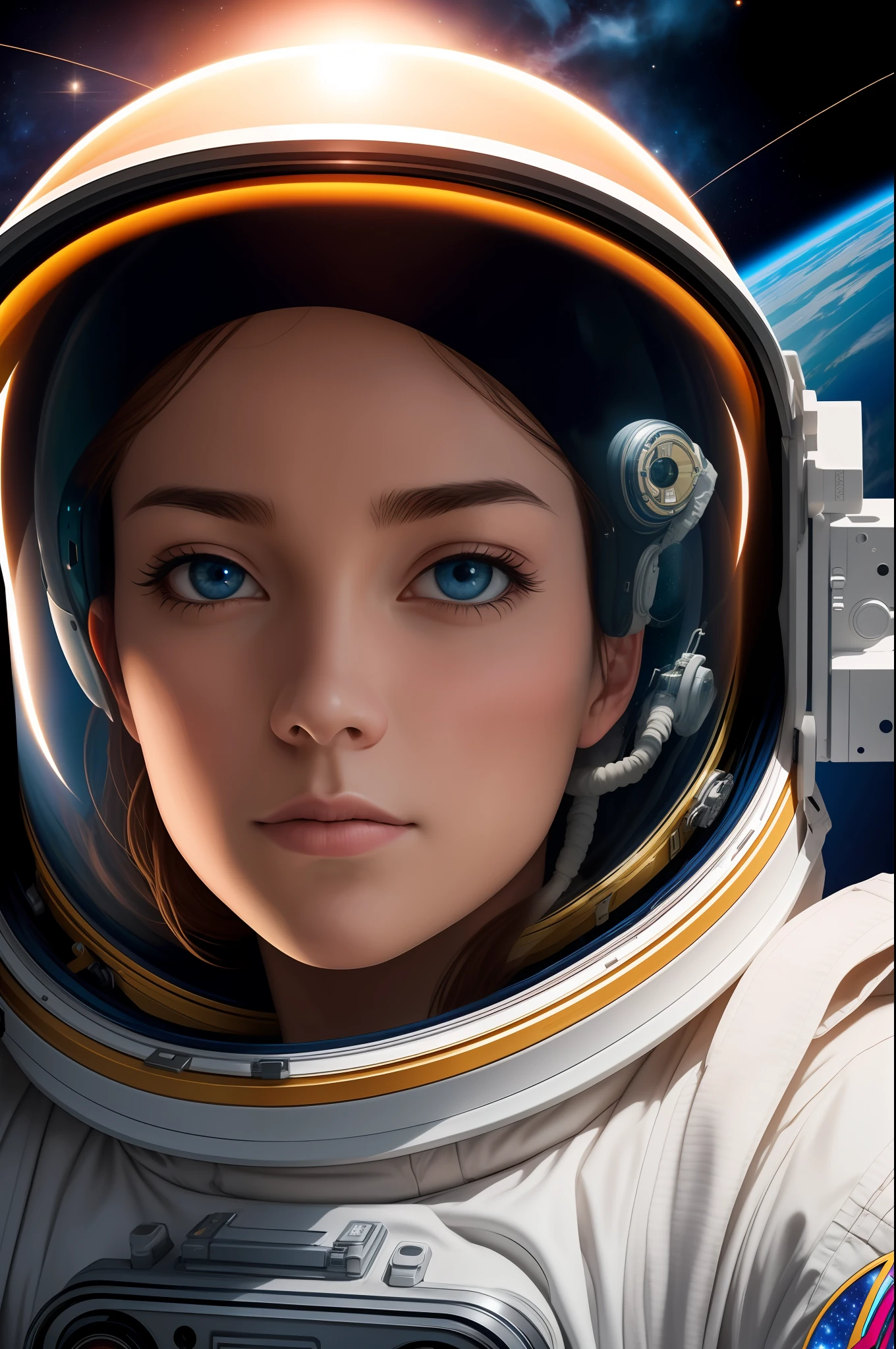 renaissance-style portrait of an astronaut in space, detailed starry background, reflective helmet, raw photo, *object*, (high detailed skin:1.2), 8k uhd, dslr, soft lighting, high quality, film grain, fujifilm xt3