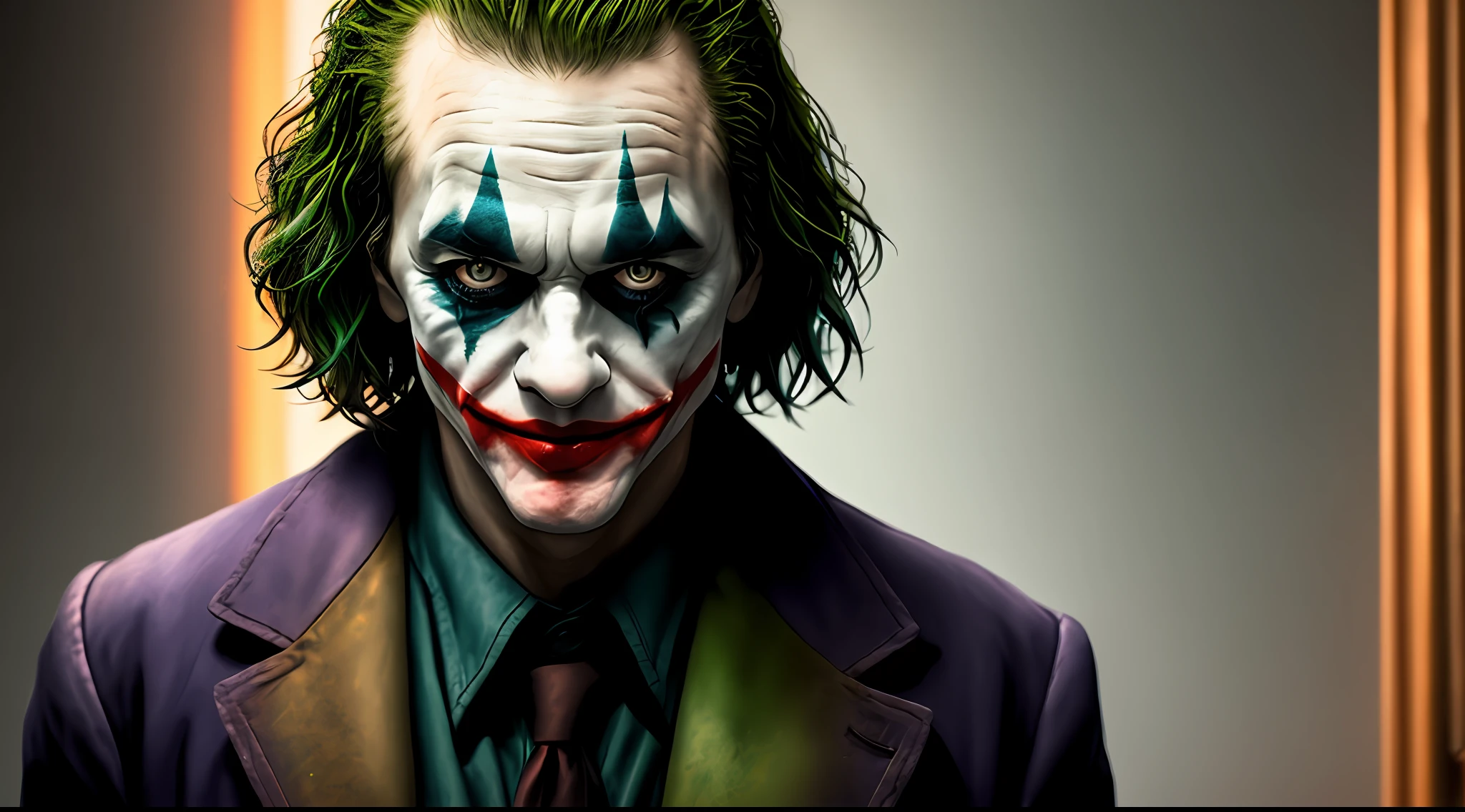 A Joker\(Joker 2019\) ,epic, realistic, faded, neutral colors, ((((hdr)))), ((((muted colors)))), intricate scene, artstation, hyperdetailed, cinematic shot, warm lights, dramatic light, intricate details, vignette, complex background, [[teal and orange]], slate gray atmosphere