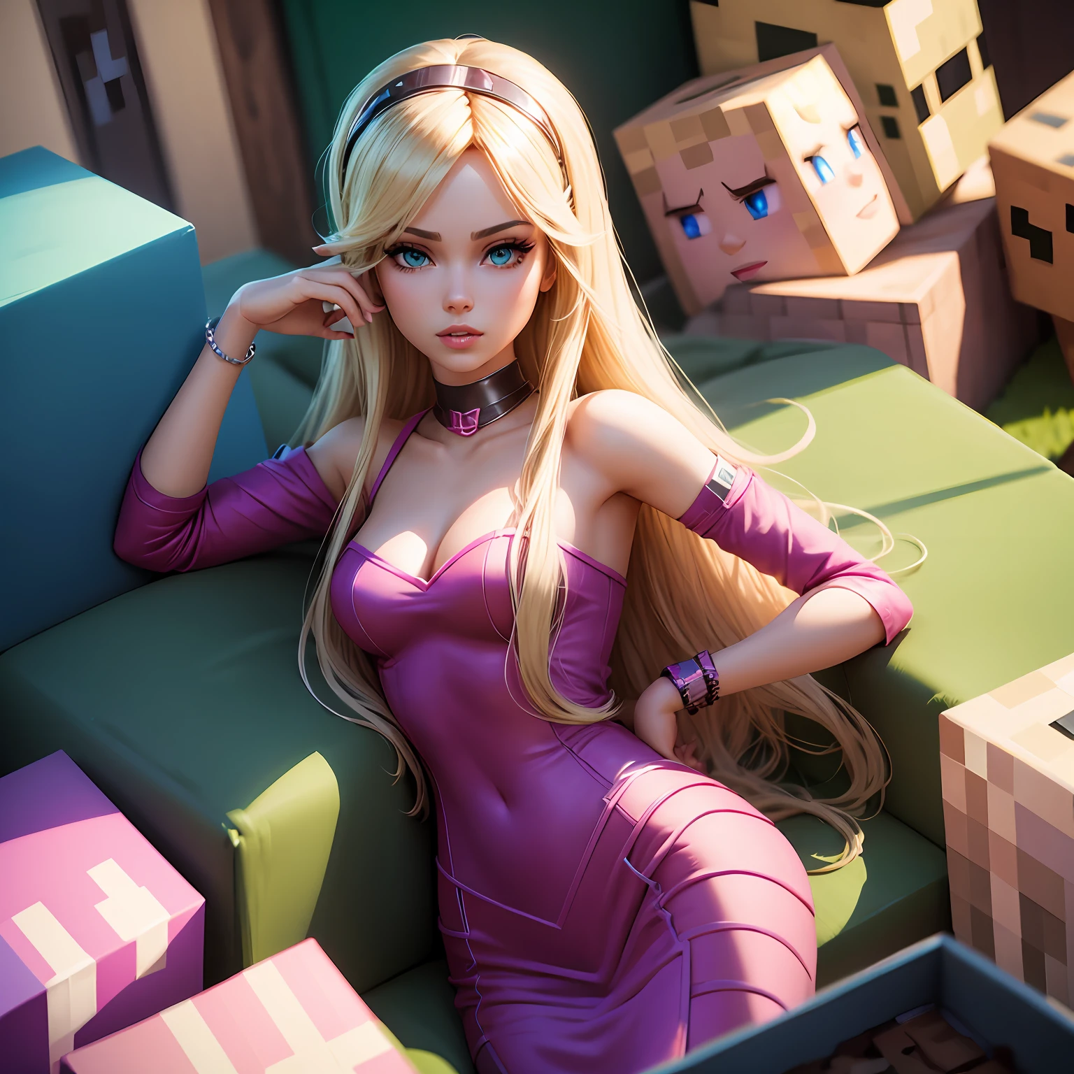 barbie no minecraft, Realistic animation in high quality --auto