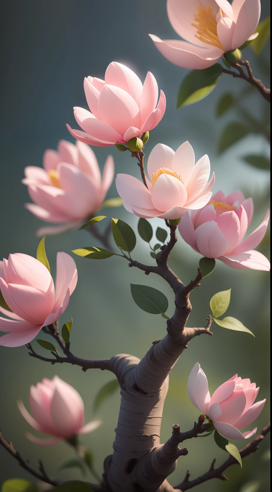 Three colorful Magnolia, three Magnolia in tree, Magnolia,dark background,high resolution,high quality,blue roses