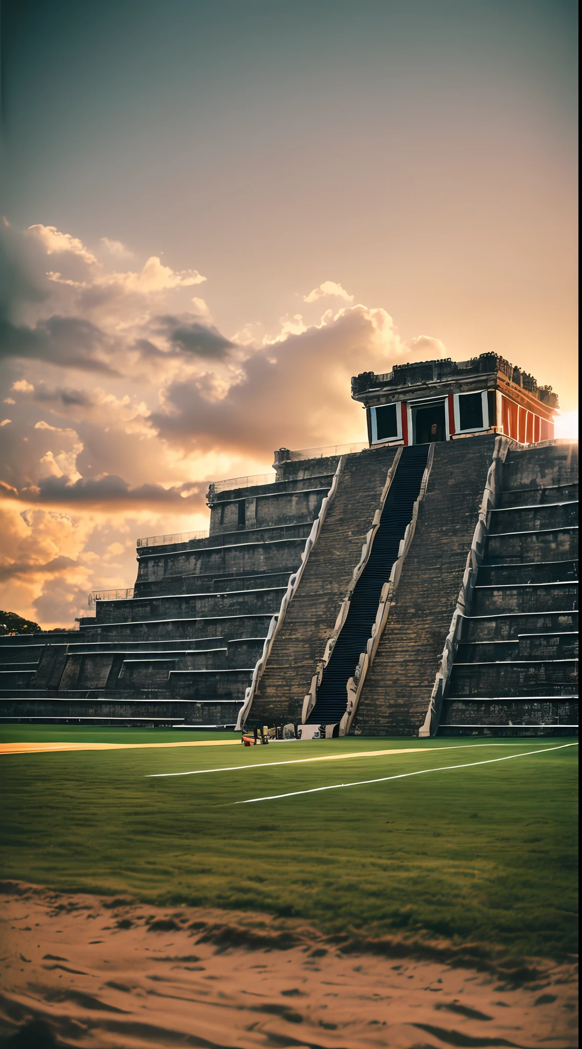 Extremely detailed artistic photography, centrado, intrincado templo azteca, high resolusion, hiper detallado, detalles locos, soft illuminaotion, movie grain