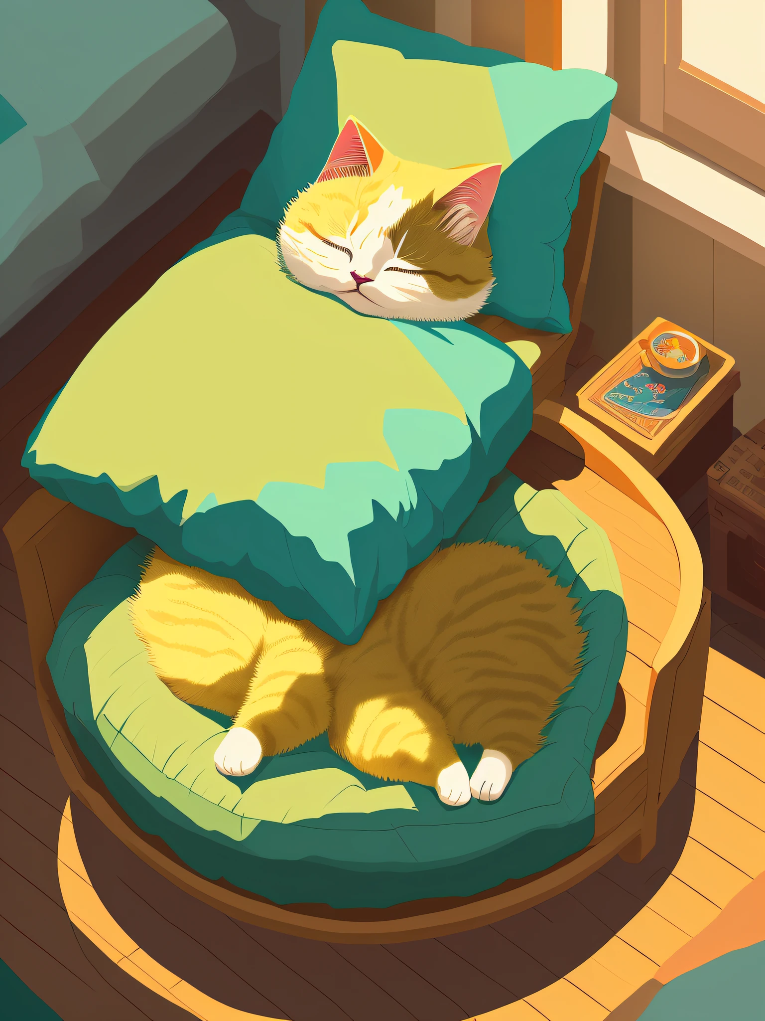 (masterpiece, best illustration, no humans), 1 fat cute cat sleeping, comfy, highly detailed, 4k, 8k, pixel,pixel art,