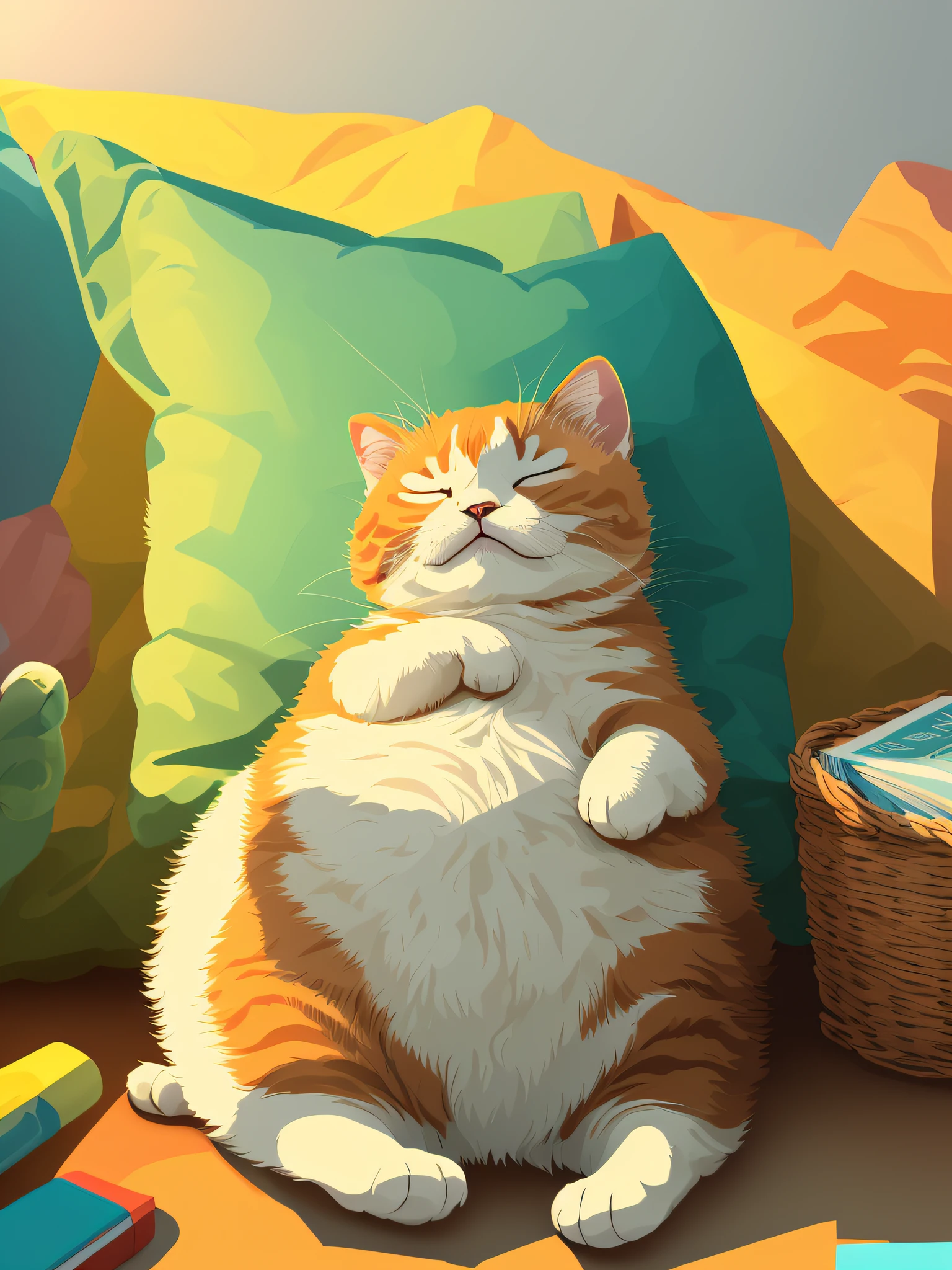 (masterpiece, best illustration, no humans), 1 fat cute cat sleeping, comfy, highly detailed, 4k, 8k, pixel,pixel art,