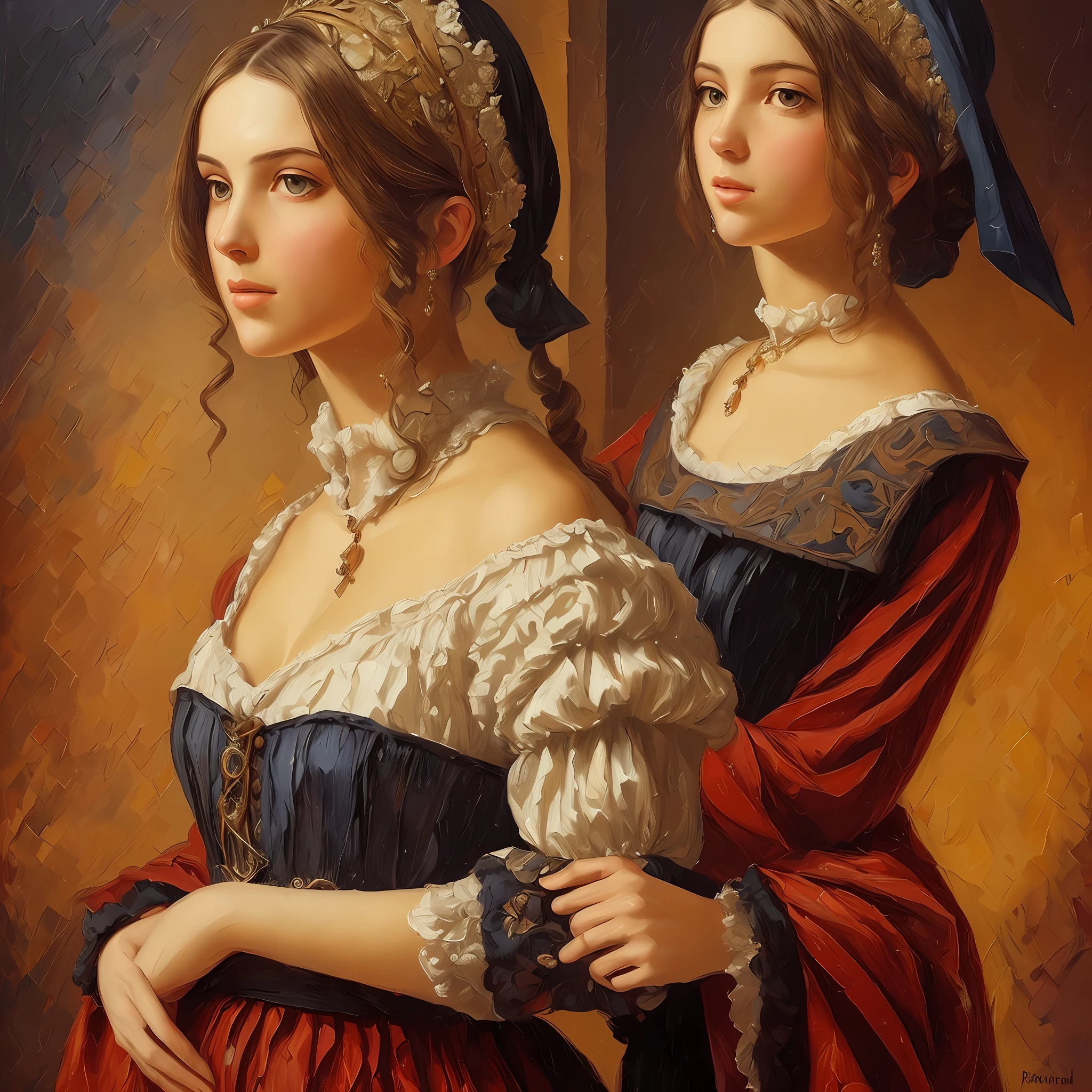 Oil painting beautiful woman, Reembrandt lighting, roupa medieval, hiper impasto --auto