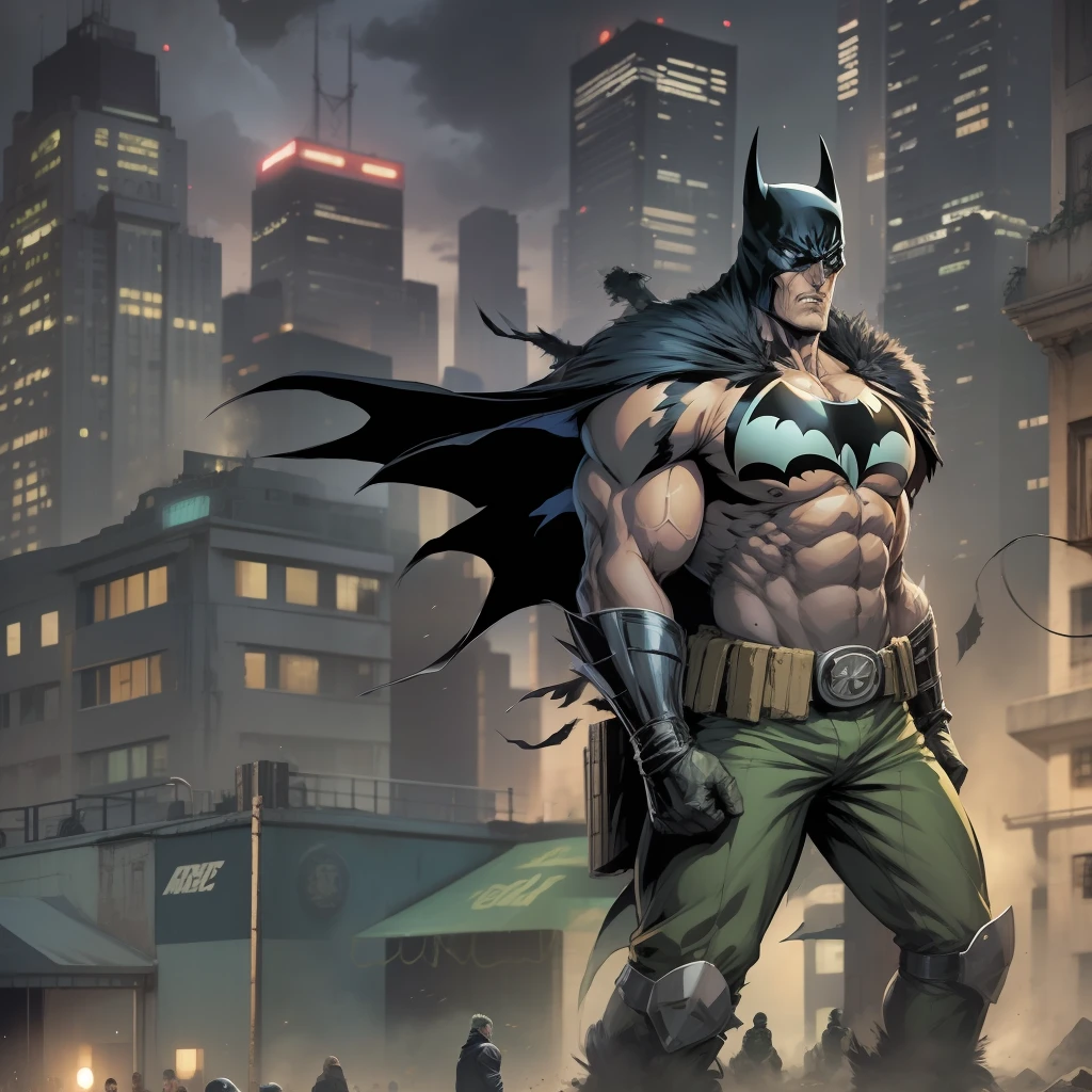 --Toguro --1 Batman DC --musculoso --forte --gigante --grande --bandido, --grandesa --caminhando, --skyscraper building --people in window, --anime --obra prima --obra prima do anime,
