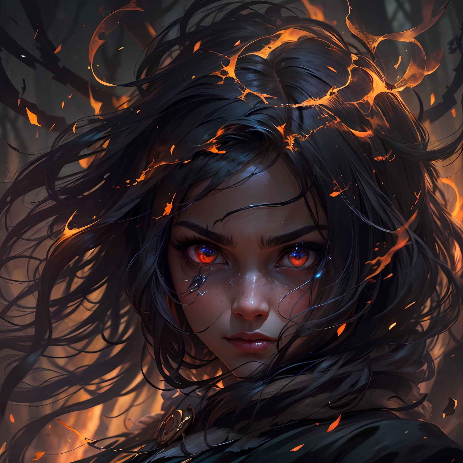master part, best quality, master part, (1 girl), (LLChar), Evil Witch, energia escura, Vazio, Eyes of the Sky, (Muito perverso), Magia negra, floresta escura, Energia Negativa, Inferno, Vazio, estrela, cabelos pretos,