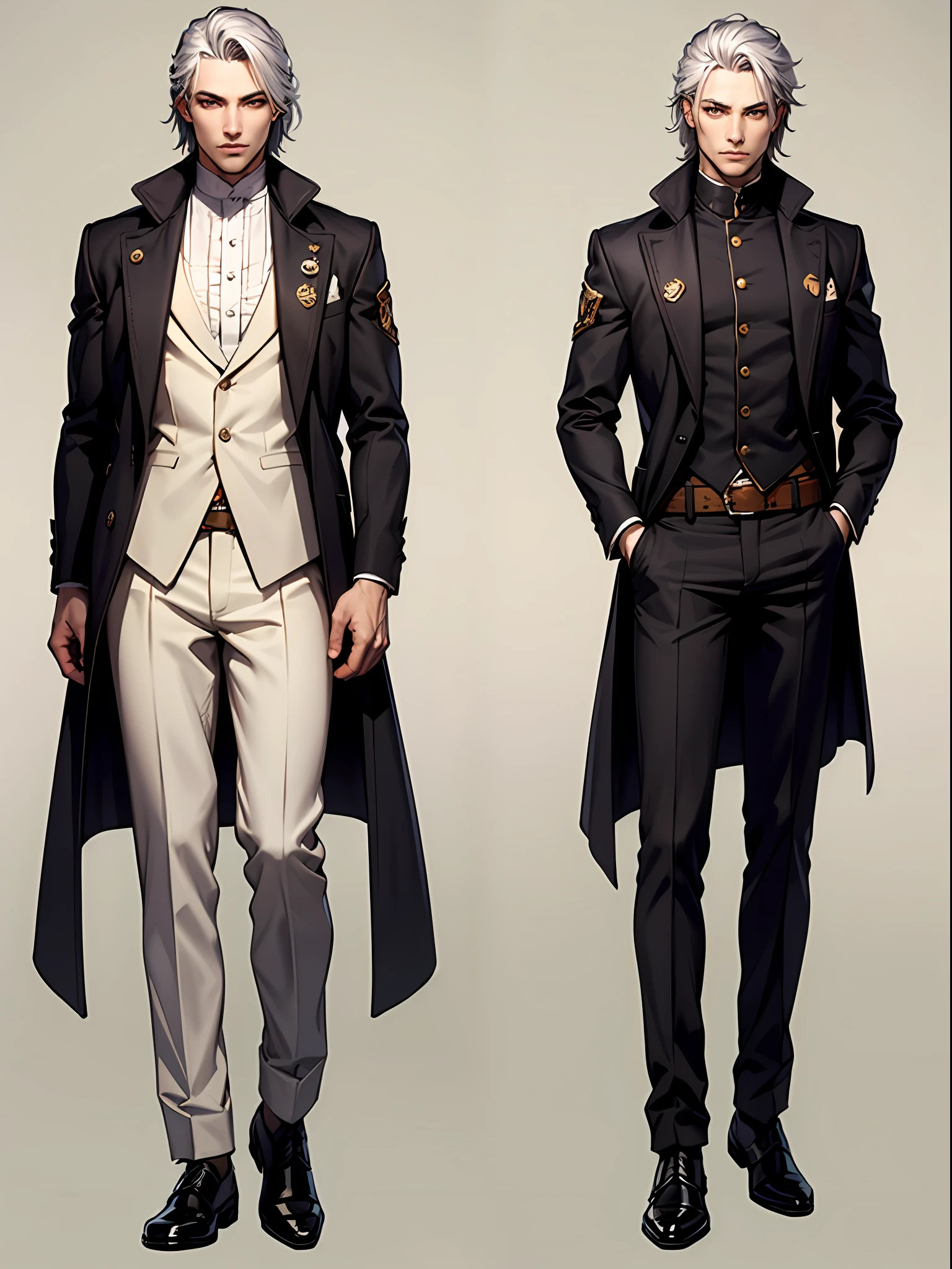 detective character, noar, silver eyes, full body