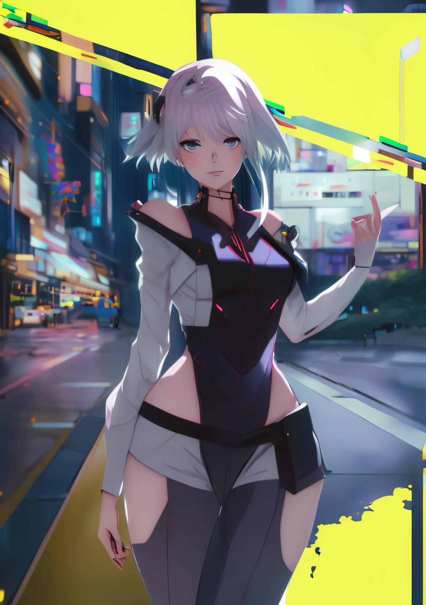 Garota de anime em uma roupa preta e branca posando em uma rua da cidade, arte digital do anime cyberpunk, cyberpunk digital - arte de anime, garota anime cyberpunk, arte cyberpunk anime, arte de anime cyberpunk, menina de anime cyberpunk feminino, Melhor Anime 4K Konachan Wallpaper, cyberpunk menina anime mech, Anime cyberpunk moderno, oppai cyberpunk, Cyber Escola Menina, estilo de arte cyberpunk