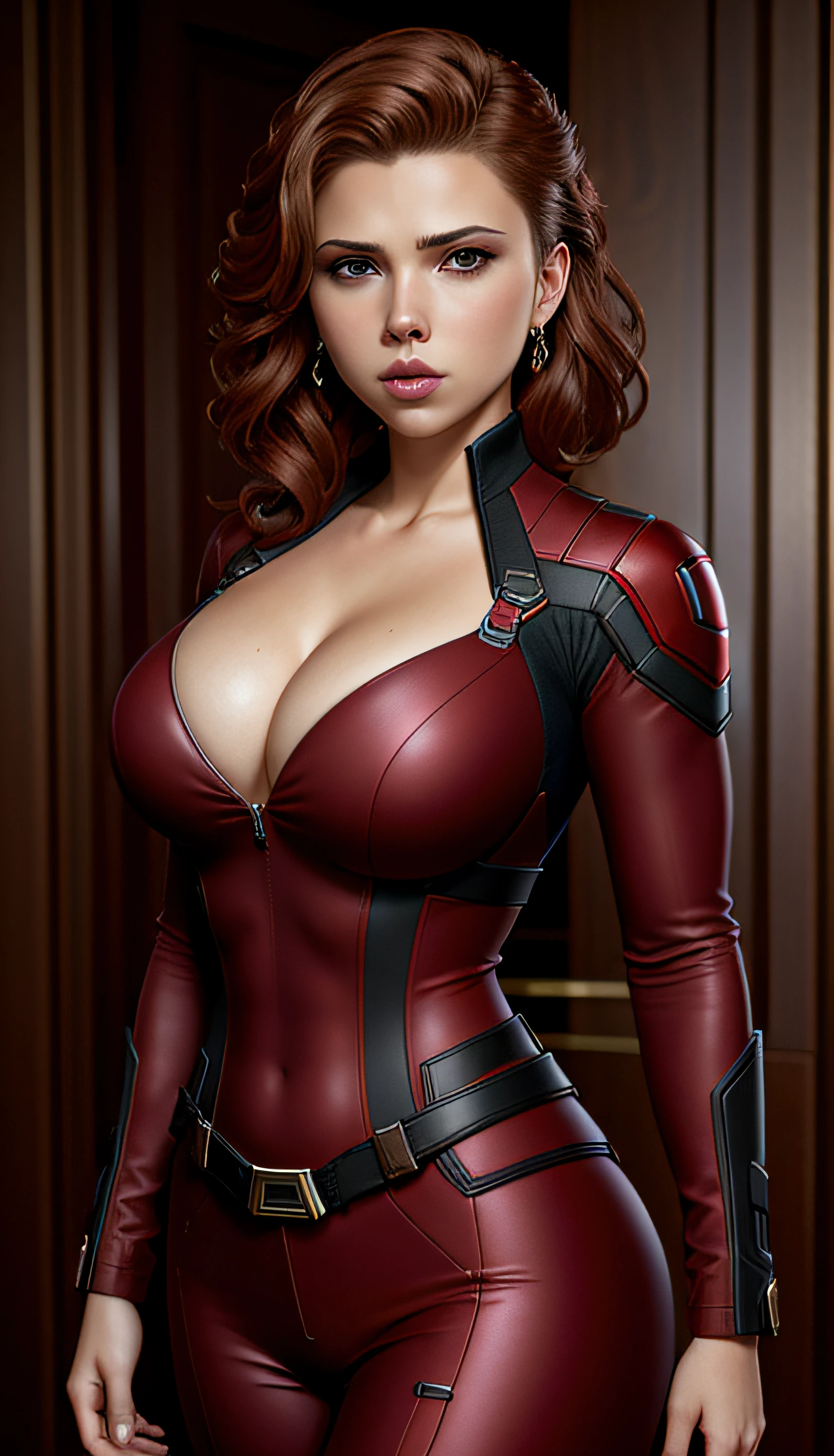 (masterpiece), (best quality), (photorealistic:1.3), 8k, detailed skin texture, detailed cloth texture, beautiful detailed face, intricate details, ultra detailed, scarlett johansson, Black Widow in the style of the Captain America, straight red hair, (full-length body:1.2)