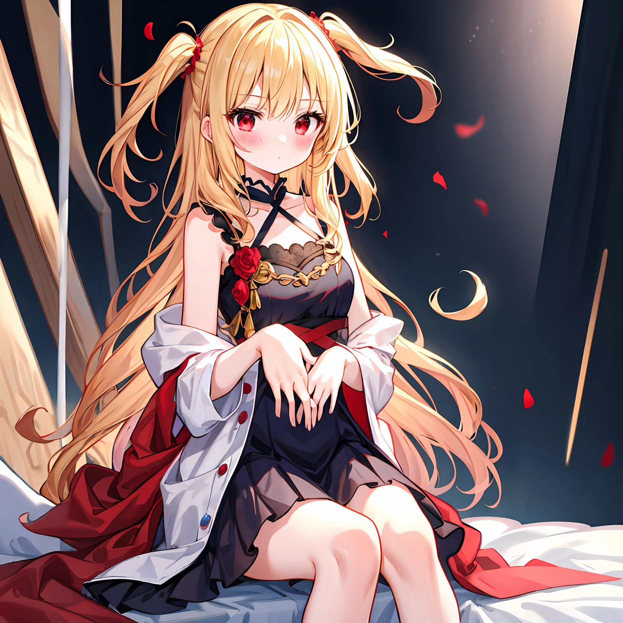 red blush、Wavy blonde hair、red eyes、Beautiful girl alone、animesque、独奏、Fluffy clothes