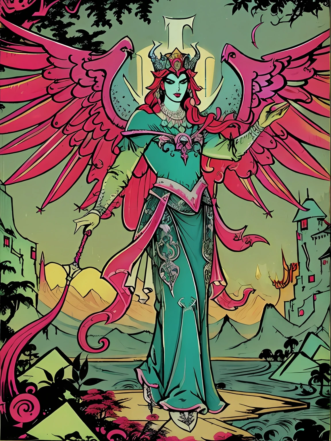 A beautiful aesthetic theme villain of attractive fairy demon, cores neon, vetor, storybook illustration art, hiper detalhes, Supervillain aesthetics, foco nítido, Denoise, 8k, estilo de arte de desenho bonito, Arte Digital