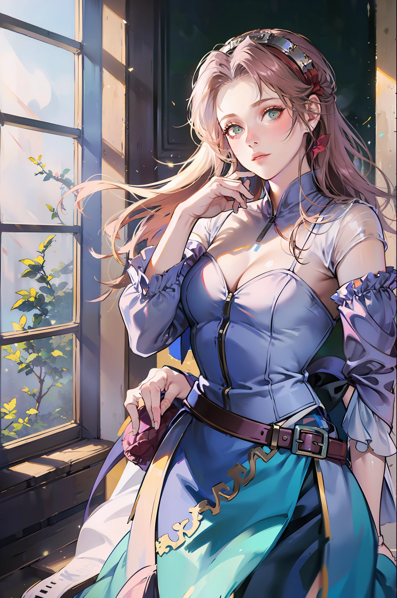 anime girl standing with long hair, fantasy, realistic art, charlie bowater, mermaid, shabby chic outfit --auto --s2