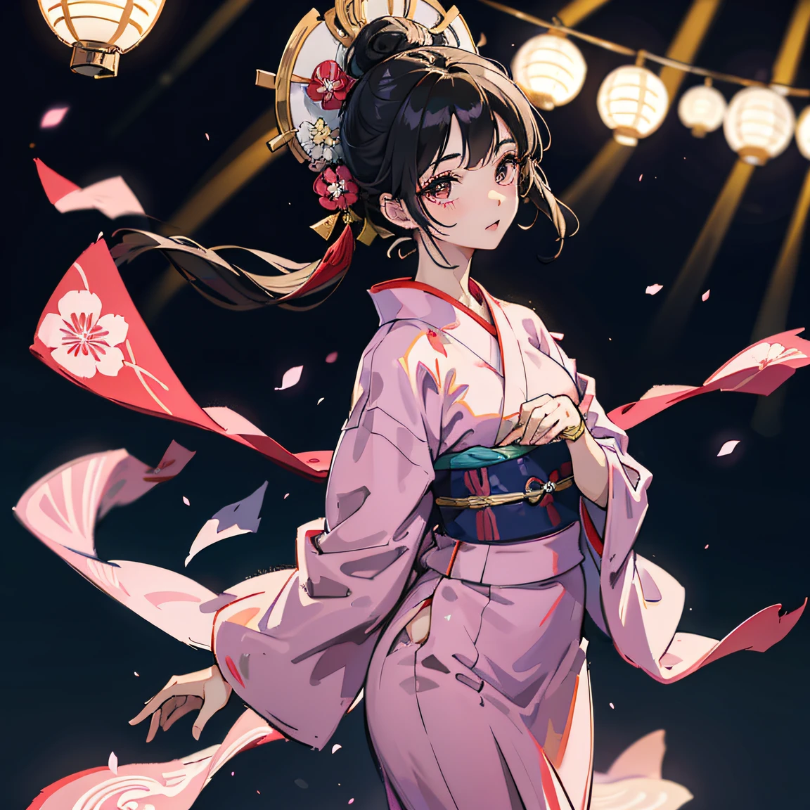 Beautiful girls in yukata with Japan black hair up dancing Bon、masterpiece --auto
