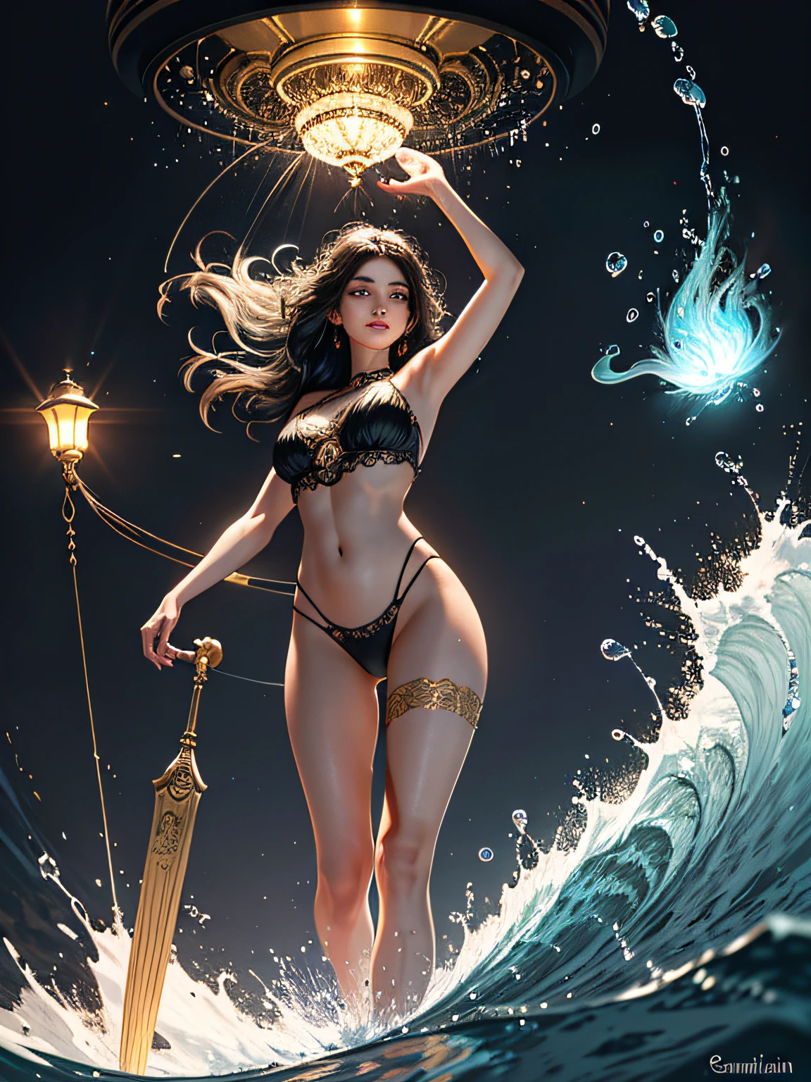 Prompts Copiar prompts cloudy night sky storm, sunset red clouds storm cloudy, rough sea, psychedelic waves, skin and clothes wet with water, drops of water, floating bubbles, magical lights,face by tom bagshaw art station,, Moon Goddess, Full Length Figure, Contemptuous Gaze, Detailed Face, (Naked: 1.4), (See-Through Lingerie: 1.3), Gold Decoration, Black Plain Background, High Contrast, Masterpiece, Best Quality, Best Quality, Cinematic Lighting, Photorealistic,Goddess maiden, gorgeous, splashing, flame, flowing pen and ink,view of pubic hair,Goddess maiden, gorgeous, splashing, flame, flowing pen and ink,full female body, beautiful caucasian girl close-up, body in dynamic movement, oil, digital art, splash, full body,art by Sakimichan,oriental mandala tattoo, fractal background, silver and gold and bronze spirit, natural skin moistened with water, slight smile, view from below, perfect golden eyes, long curly black hair, floating antique clock, lamp ancient, splash,seductive pose, visible pubic hair, breasts visible,full body, black hair, Transparent clothing, slight smile,Jean-Baptiste Monge style, bright, beautiful , splash, Glittering , cute and adorable, filigree, , rim lighting, lights, extremely , magic, surreal, fantasy, digital art, , wlop, artgerm and james jean,floating antique clock, lamp ancient, splash,floating antique clock,face by tom bagshaw art station, view from below,