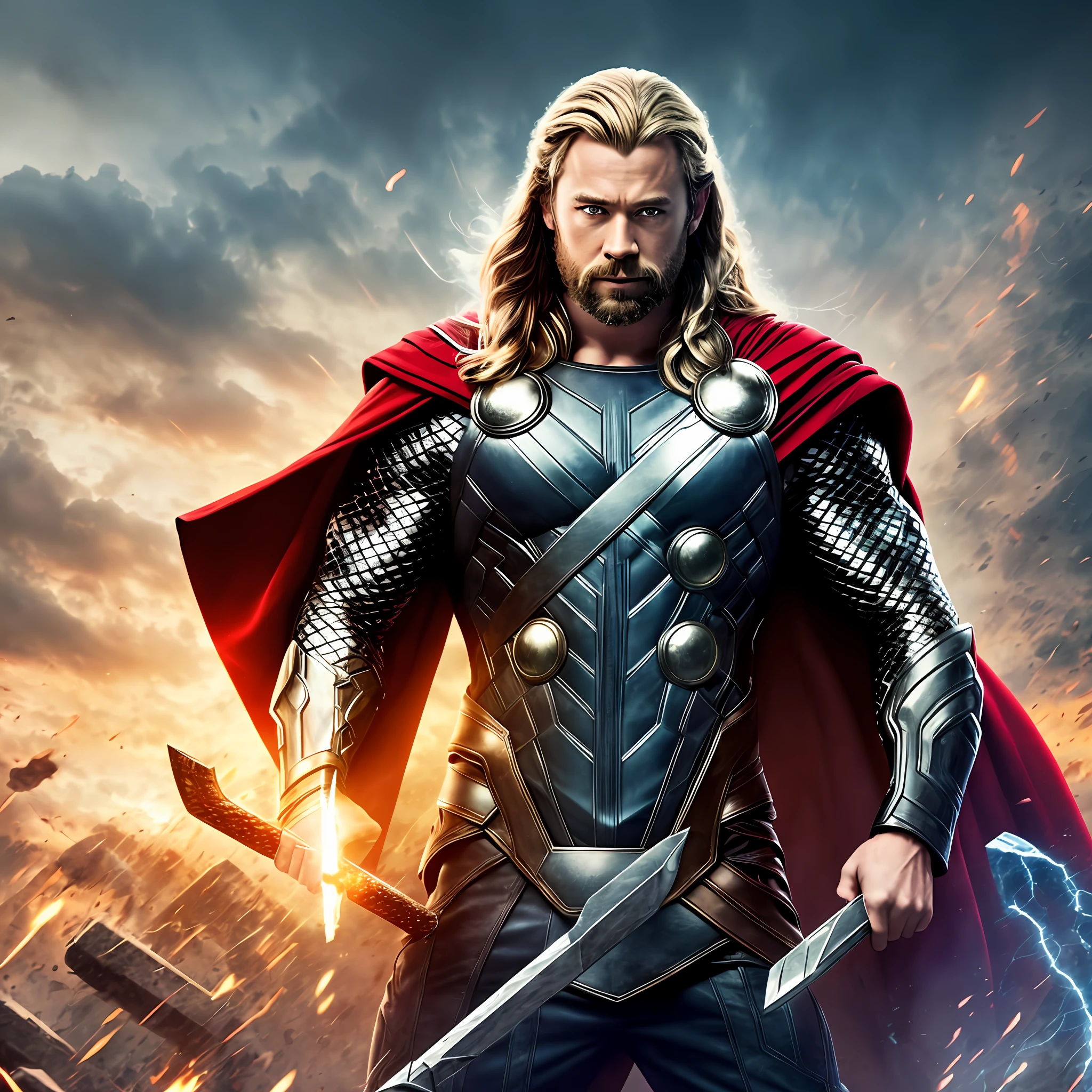 Thor o deus do trovao segurando o seu martelo mionir imagen 4k --auto