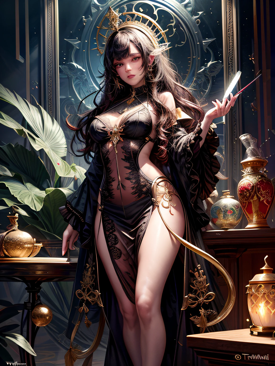 Prompts Copiar prompts cloudy night sky storm, sunset red clouds storm cloudy, rough sea, psychedelic waves, skin and clothes wet with water, drops of water, floating bubbles, magical lights,face by tom bagshaw art station,, Moon Goddess, Full Length Figure, Contemptuous Gaze, Detailed Face, (Naked: 1.4), (See-Through Lingerie: 1.3), Gold Decoration, Black Plain Background, High Contrast, Masterpiece, Best Quality, Best Quality, Cinematic Lighting, Photorealistic,Goddess maiden, gorgeous, splashing, flame, flowing pen and ink,view of pubic hair,Goddess maiden, gorgeous, splashing, flame, flowing pen and ink,full female body, beautiful caucasian girl close-up, body in dynamic movement, oil, digital art, splash, full body,art by Sakimichan,oriental mandala tattoo, fractal background, silver and gold and bronze spirit, natural skin moistened with water, slight smile, view from below, perfect golden eyes, long curly black hair, floating antique clock, lamp ancient, splash,seductive pose, visible pubic hair, breasts visible,full body, black hair, Transparent clothing, slight smile,Jean-Baptiste Monge style, bright, beautiful , splash, Glittering , cute and adorable, filigree, , rim lighting, lights, extremely , magic, surreal, fantasy, digital art, , wlop, artgerm and james jean,floating antique clock, lamp ancient, splash,floating antique clock,face by tom bagshaw art station, view from below,