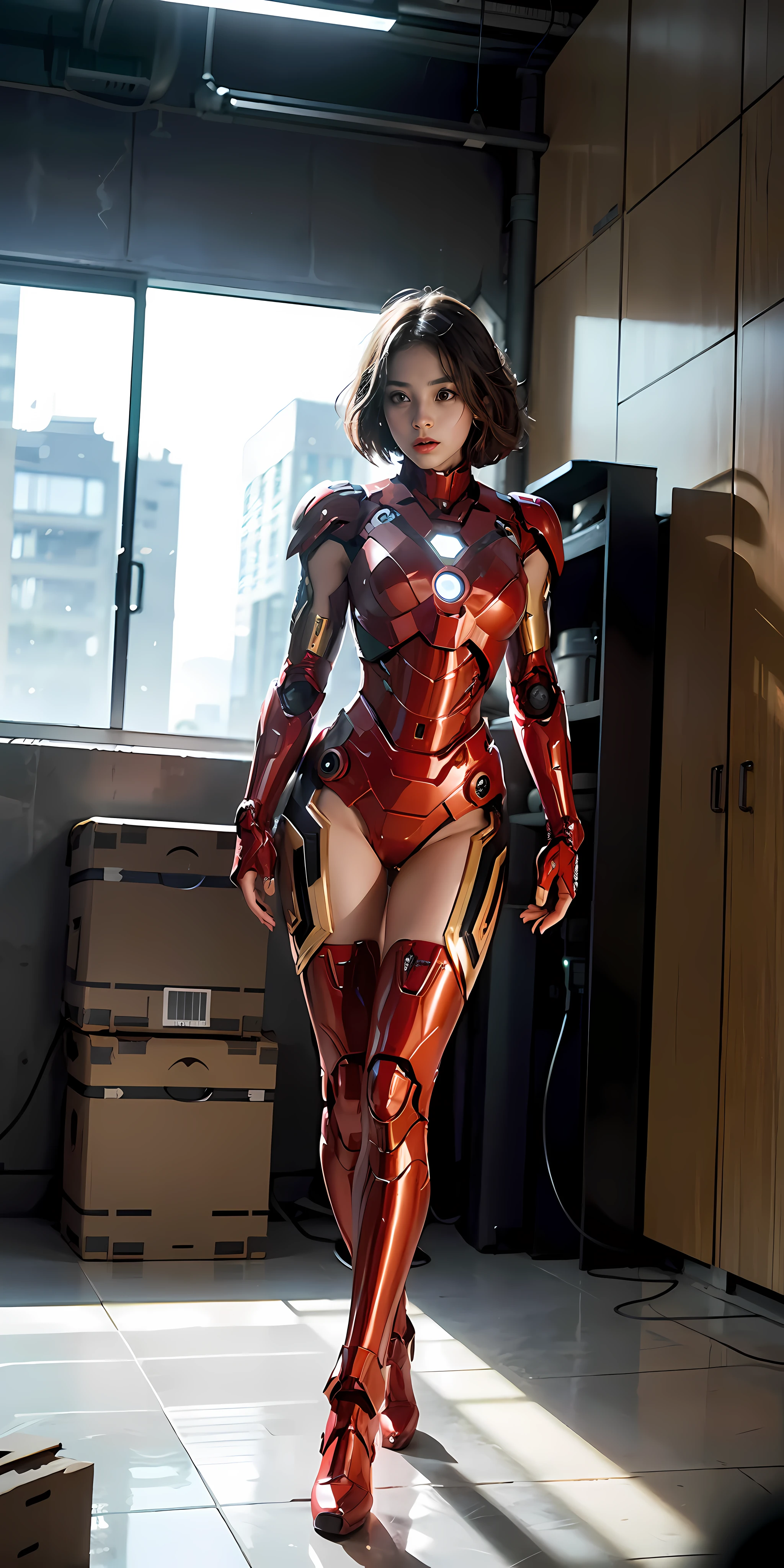 (1girl:1.3), solo,__body-parts__, official art, unity 8k wallpaper, ultra detailed, beautiful and aesthetic, beautiful, masterpiece, best quality, RAW, masterpiece, super fine photo,, best quality, super high Resolution, photorealistic, sunlight, full body portrait, stunningly beautiful,, dynamic pose, delicate face, vibrant eyes, (side view), she is wearing a futuristic Iron Man mech, red and gold, Highly detailed abandoned warehouse background, detailed face, detailed complex busy background, messy, gorgeous, milky, high detailed skin, realistic skin details, visible pores, sharp focus, volumetric fog, 8k uhd, dslr camera, High quality, film grain, fair skin, photorealism, lomography, sprawling metropolis in a futuristic dystopia, view from below, translucent