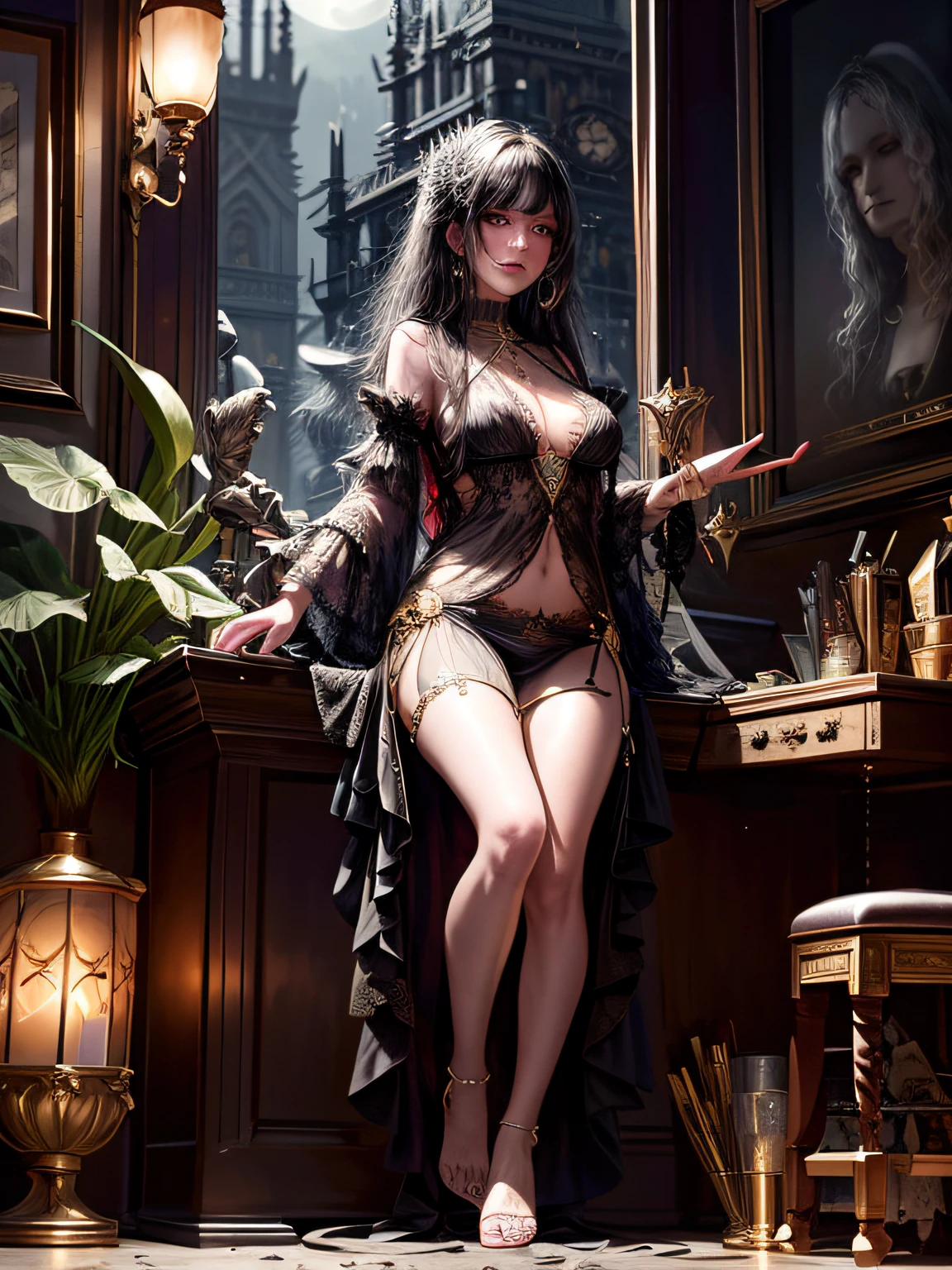 Prompts Copiar prompts cloudy night sky storm, sunset red clouds storm cloudy, rough sea, psychedelic waves, skin and clothes wet with water, drops of water, floating bubbles, magical lights,face by tom bagshaw art station,, Moon Goddess, Full Length Figure, Contemptuous Gaze, Detailed Face, (Naked: 1.4), (See-Through Lingerie: 1.3), Gold Decoration, Black Plain Background, High Contrast, Masterpiece, Best Quality, Best Quality, Cinematic Lighting, Photorealistic,Goddess maiden, gorgeous, splashing, flame, flowing pen and ink,view of pubic hair,Goddess maiden, gorgeous, splashing, flame, flowing pen and ink,full female body, beautiful caucasian girl close-up, body in dynamic movement, oil, digital art, splash, full body,art by Sakimichan,oriental mandala tattoo, fractal background, silver and gold and bronze spirit, natural skin moistened with water, slight smile, view from below, perfect golden eyes, long curly black hair, floating antique clock, lamp ancient, splash,seductive pose, visible pubic hair, breasts visible,full body, black hair, Transparent clothing, slight smile,Jean-Baptiste Monge style, bright, beautiful , splash, Glittering , cute and adorable, filigree, , rim lighting, lights, extremely , magic, surreal, fantasy, digital art, , wlop, artgerm and james jean,floating antique clock, lamp ancient, splash,floating antique clock,face by tom bagshaw art station, view from below,