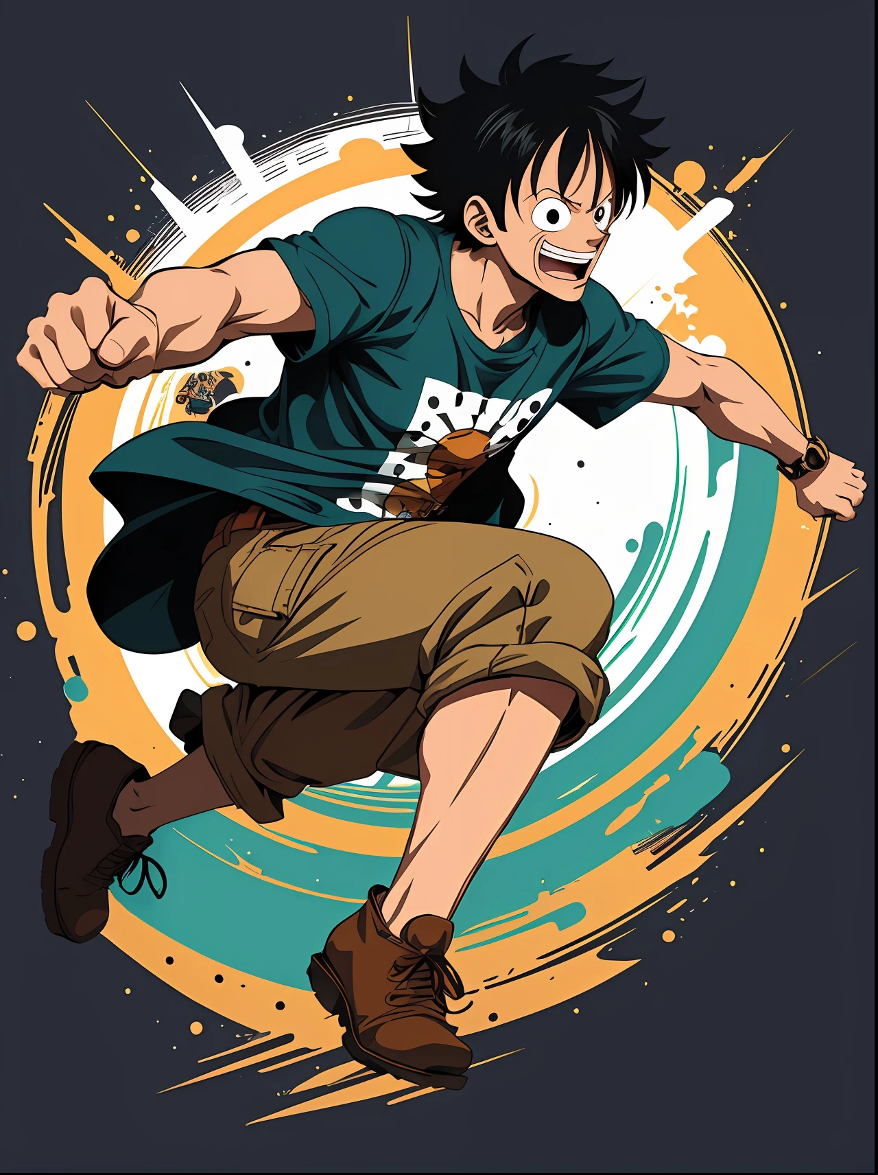 (((T-shirt design))) Luffy one piece anime character, fantasy, vector art, flat design, Ultra high details.