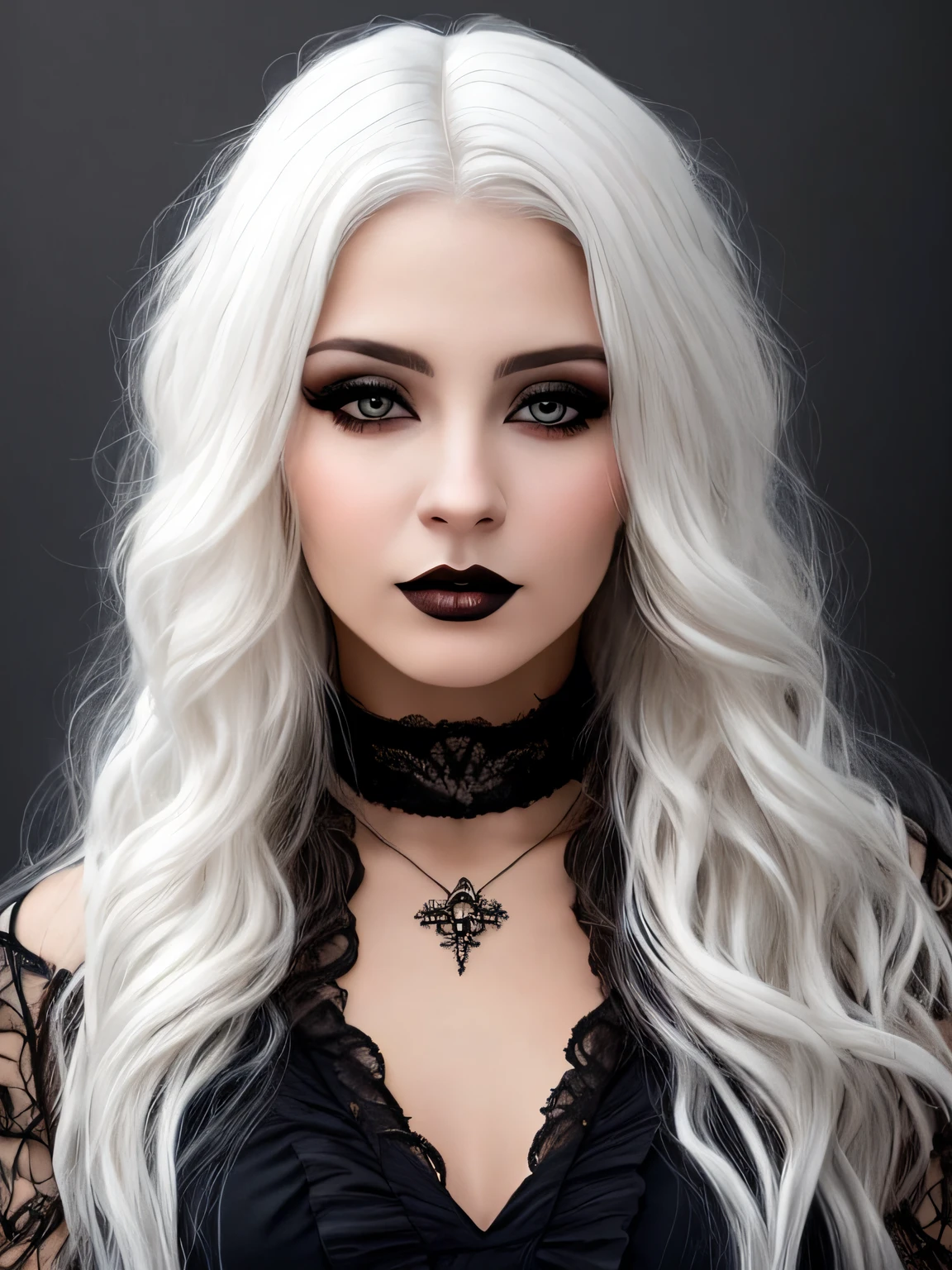 jovem garota, long white hair caches, cabelos brancos longos, realismo, model, olhos acinzentados, Ultra realista, linda garota, Beautiful girl, gothic style, Vampiro