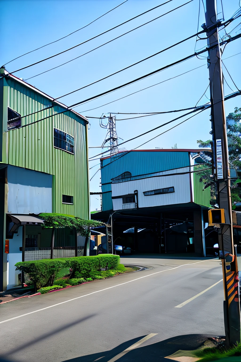 sunny day,city, metal steel building,pole, (car), (hdr:1.25), (intricate details:1.14), (hyperrealistic 3d render:1.16), (filmic:0.55)