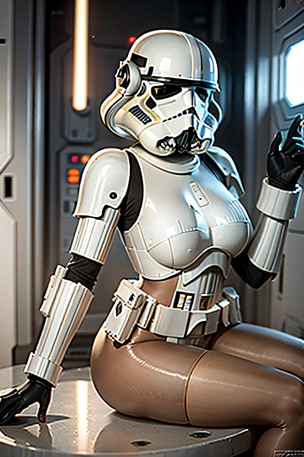 Stormtrooper feminina sexy, Star Wars ship setting, altamente detalhado, 8k
