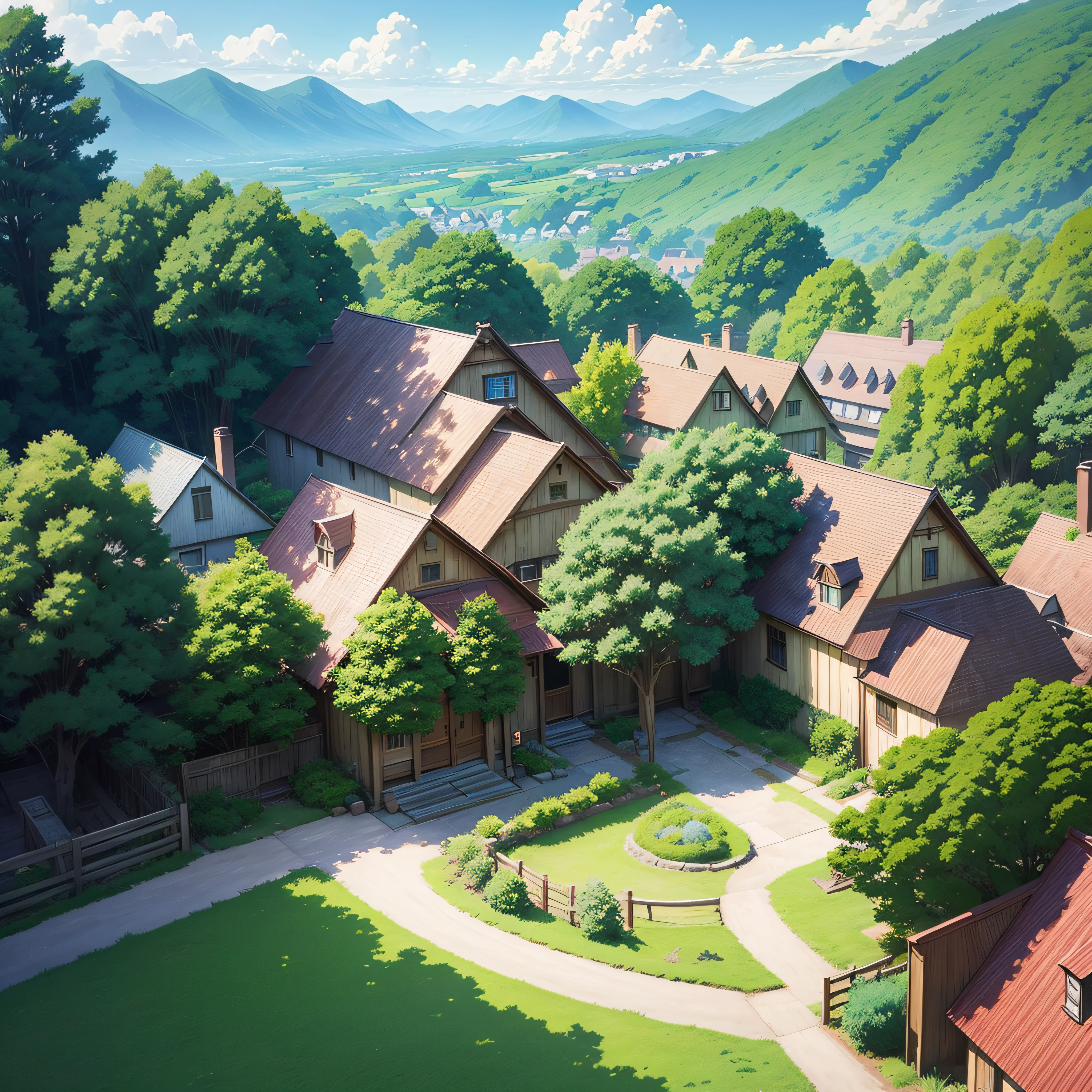 Anime countryside、Anime Background Art、Anime landscapes、Soft Concept Art Studio Ghibli、beautiful anime landscape、Background art concept art with brush touch、Studio Ghibli concept art、Ghibli Studio Environment、Anime landscapes、Beautiful anime scenes、View of Ghibli Studio、cottagecore!!、stone buildings --auto