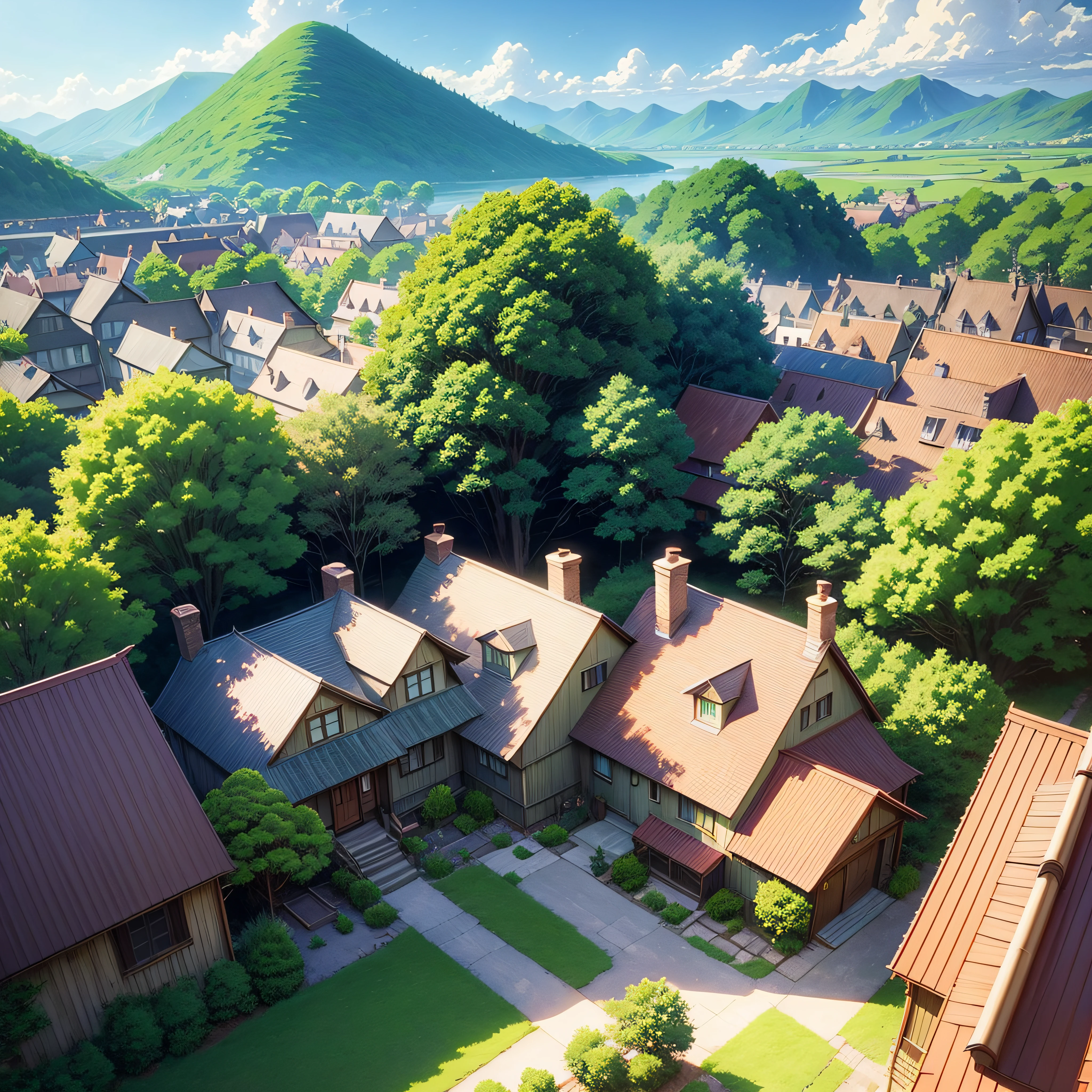 Anime countryside、Anime Background Art、Anime landscapes、Soft Concept Art Studio Ghibli、beautiful anime landscape、Background art concept art with brush touch、Studio Ghibli concept art、Ghibli Studio Environment、Anime landscapes、Beautiful anime scenes、View of Ghibli Studio、cottagecore!!、stone buildings --auto