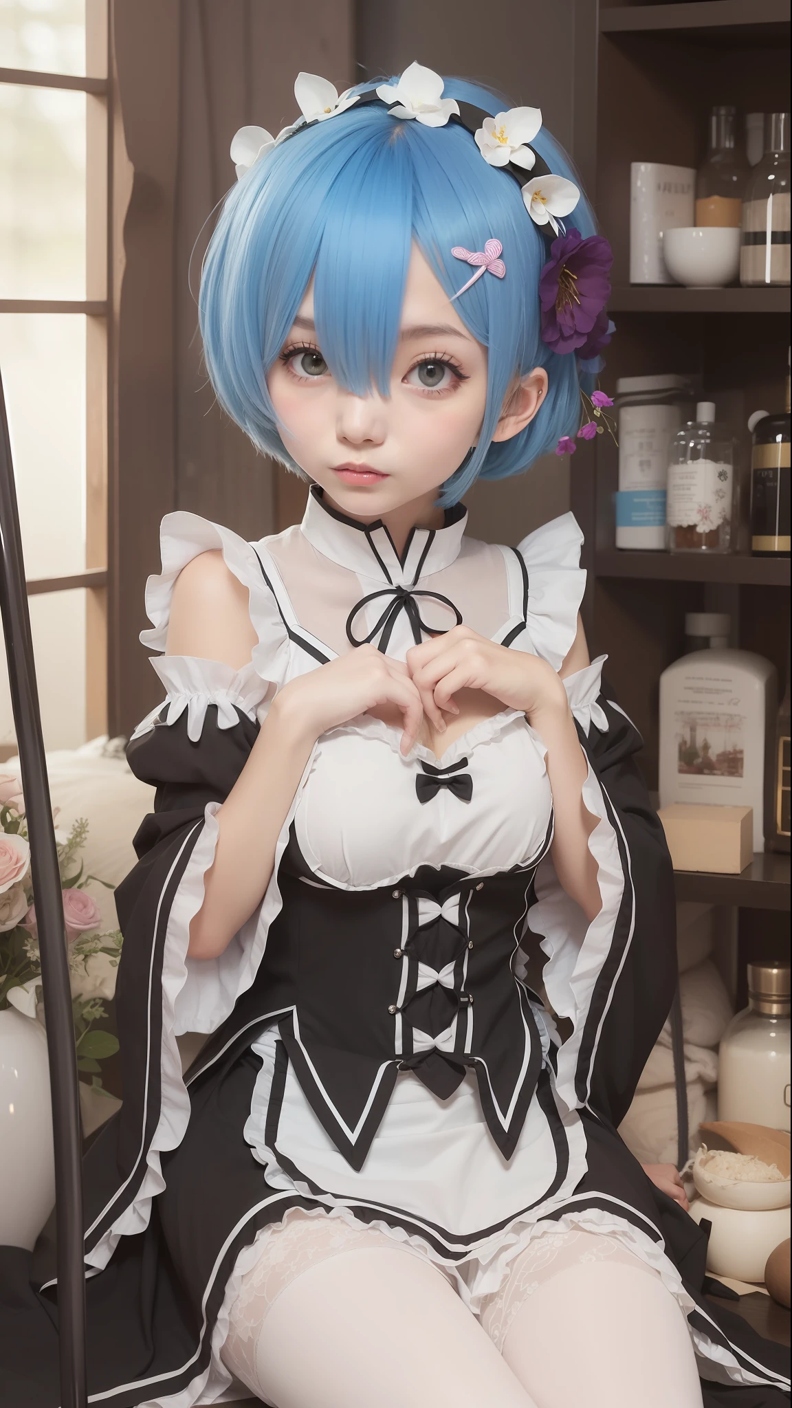 blue hairs，the maid outfit，oriental girl