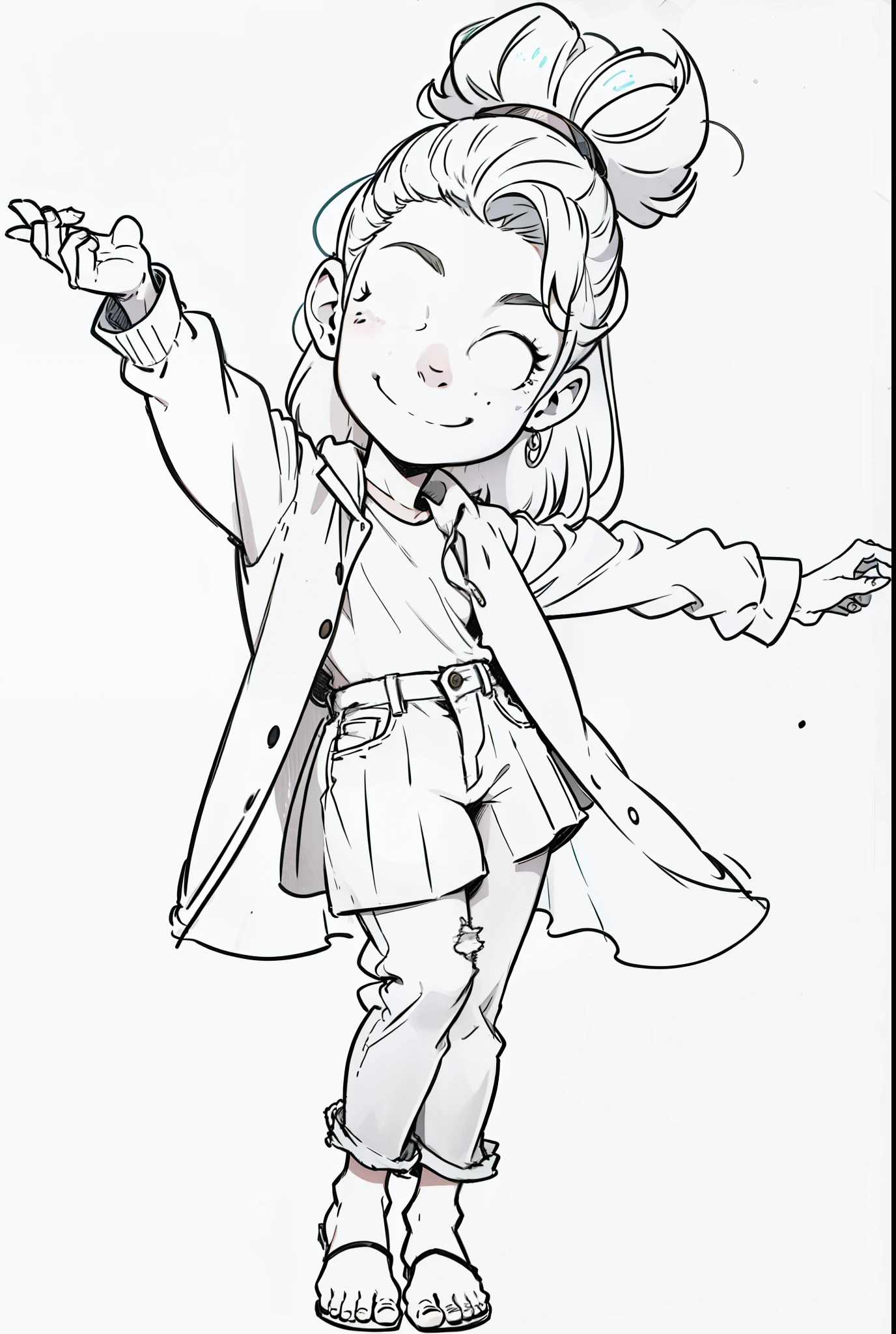 Mulher, estilo dos desenhos animados, sorrindo, Denim Jeans Pants, saia de tule rosa, camiseta verde e jaleco branco, mulher loira, pixar style.
