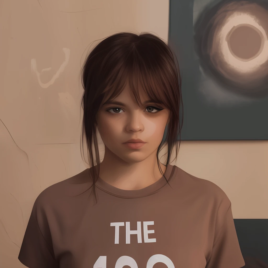 t-shirt, (looking at the camera:1.4), (highest quality), (best shadow), brown eyes, rim lighting, two tone lighting, dimly lit, low key, intricate details, interior,