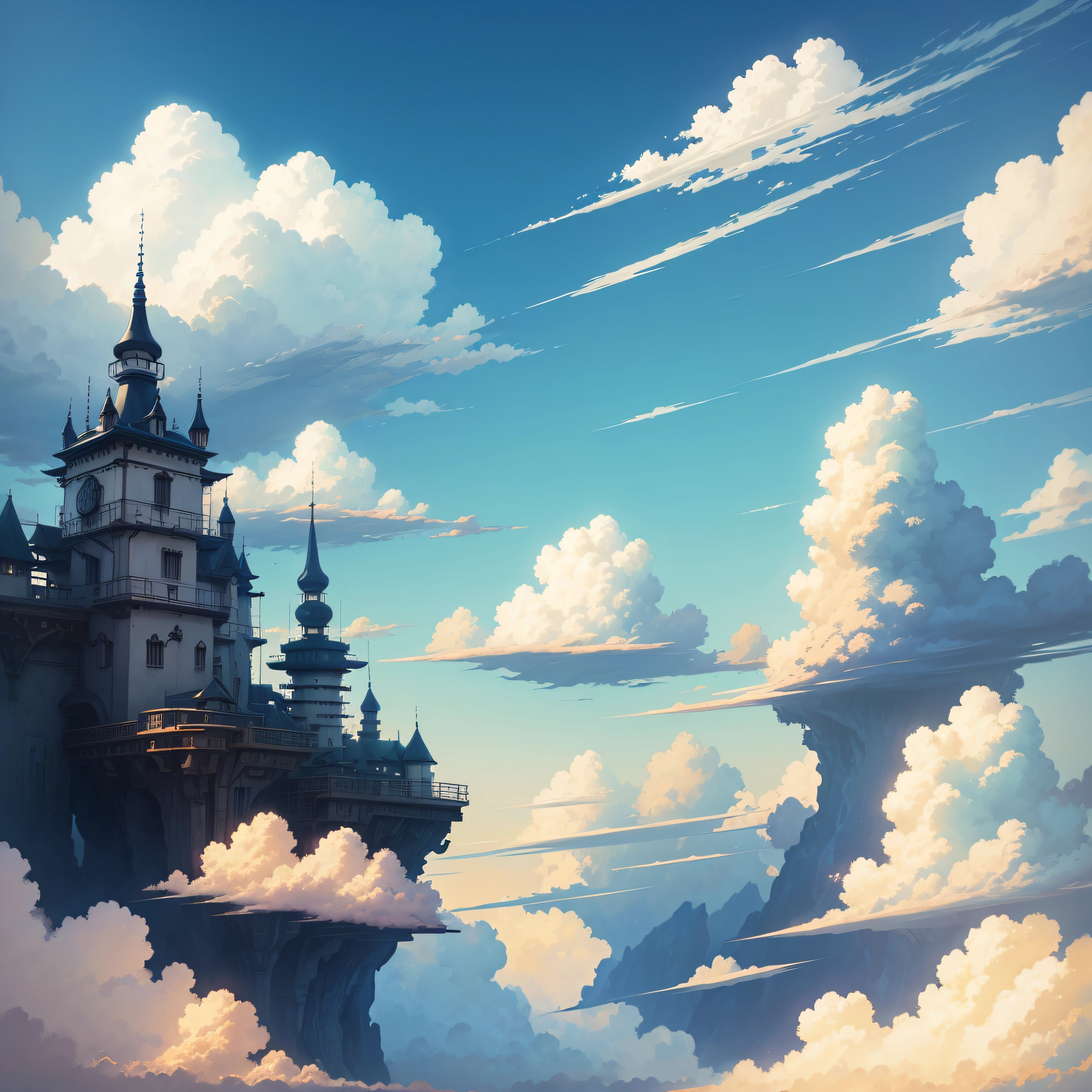 animesque、Sky landscape with clouds、Studio Ghibli、Ghibli、Scenery、Style、Art styles、 --auto