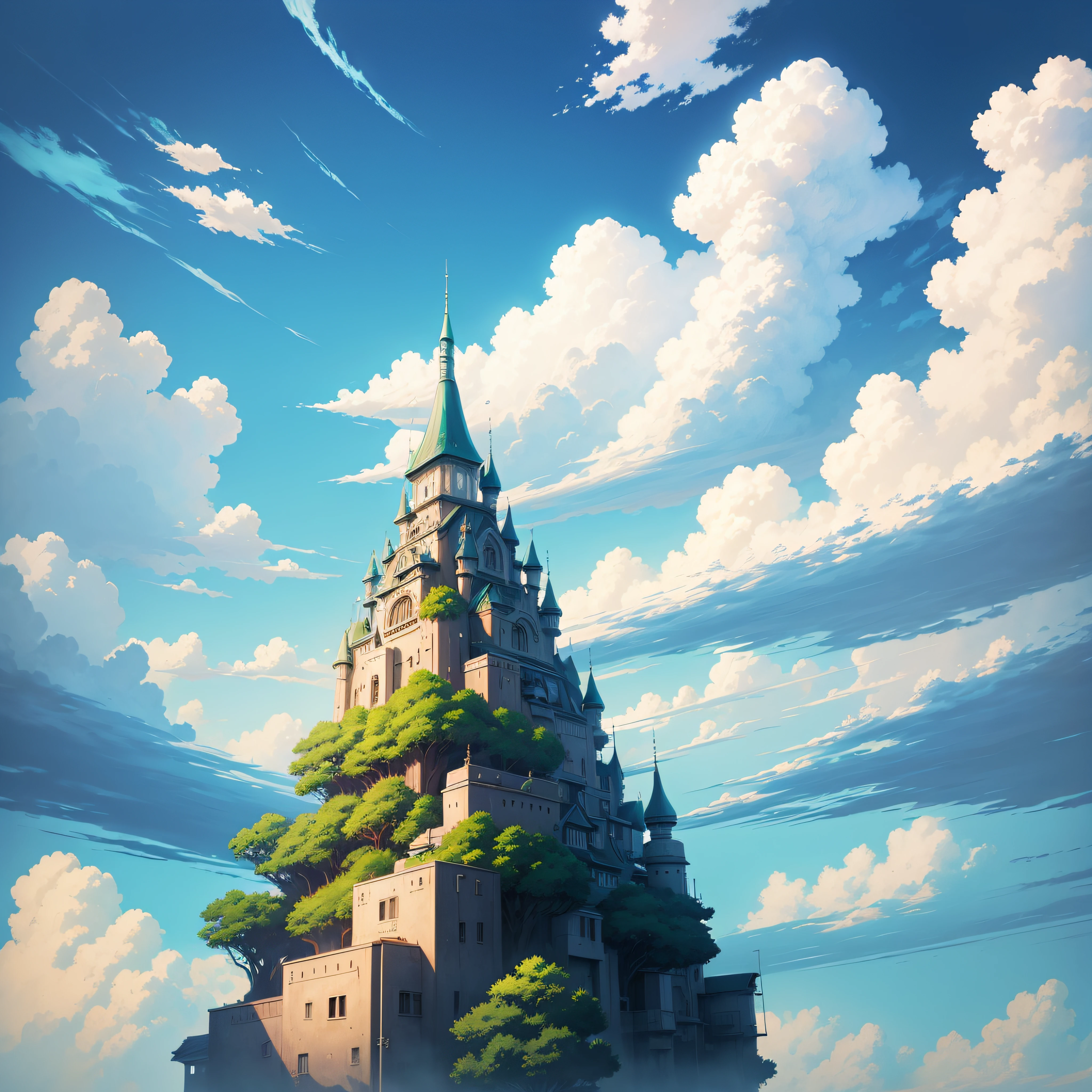 animesque、Sky landscape with clouds、Studio Ghibli、Ghibli、Scenery、Style、Art styles、 --auto