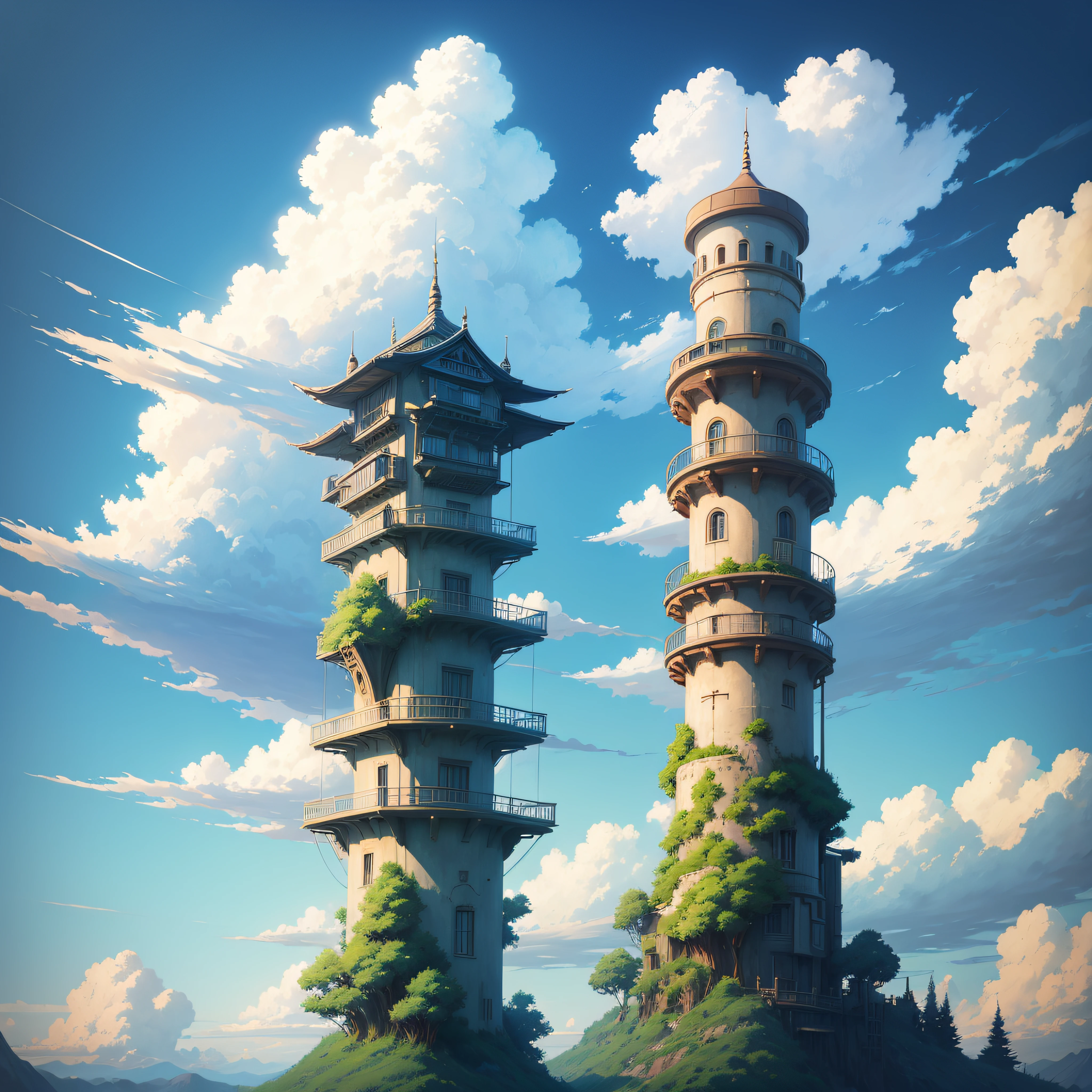 animesque、Sky landscape with clouds、Studio Ghibli、Ghibli、Scenery、Style、Art styles、 --auto